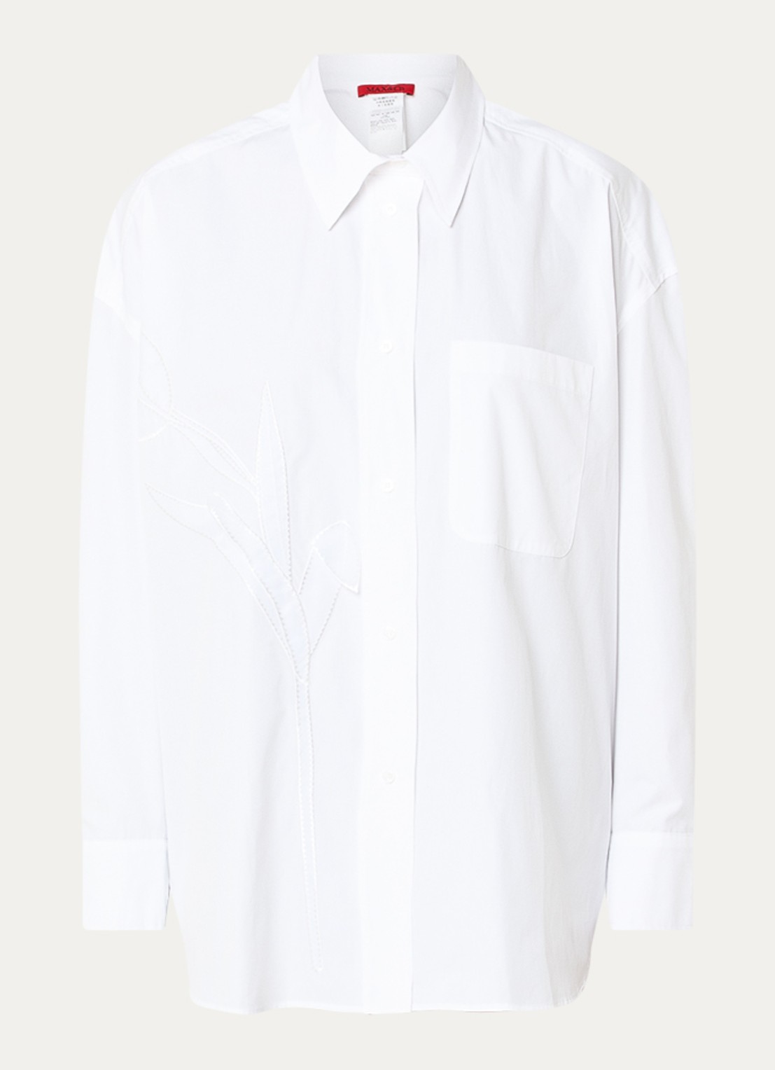 Max & Co Canneti oversized blouse met bloemborduring en borstzak - voorkant 2 gebroken wit
