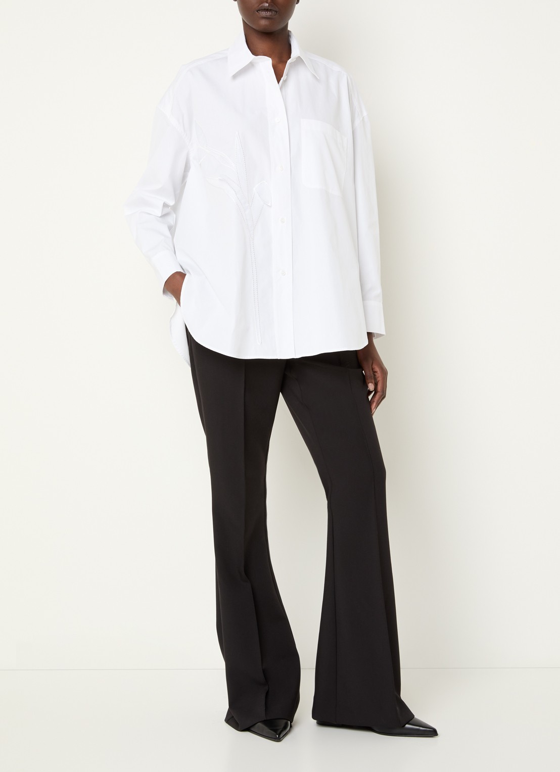 Max & Co Canneti oversized blouse met bloemborduring en borstzak - voorkant 3 gebroken wit