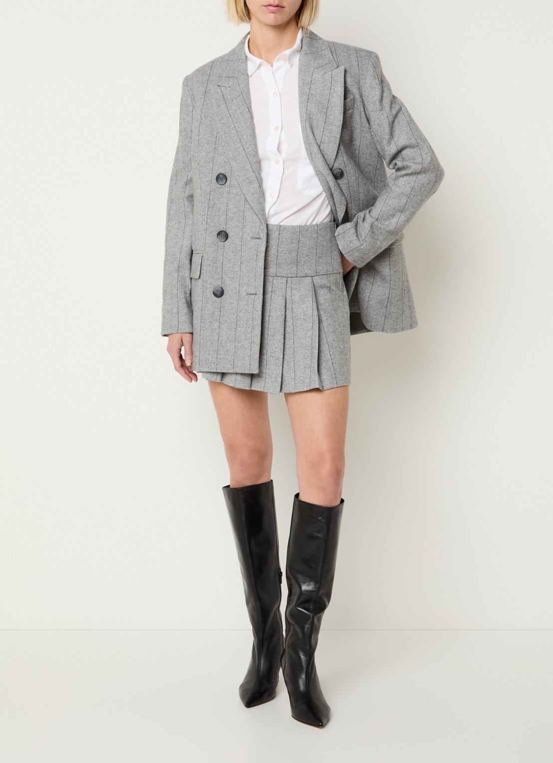 Max & Co Canto mini rok in wolblend met streepprint - voorkant 4 grijs