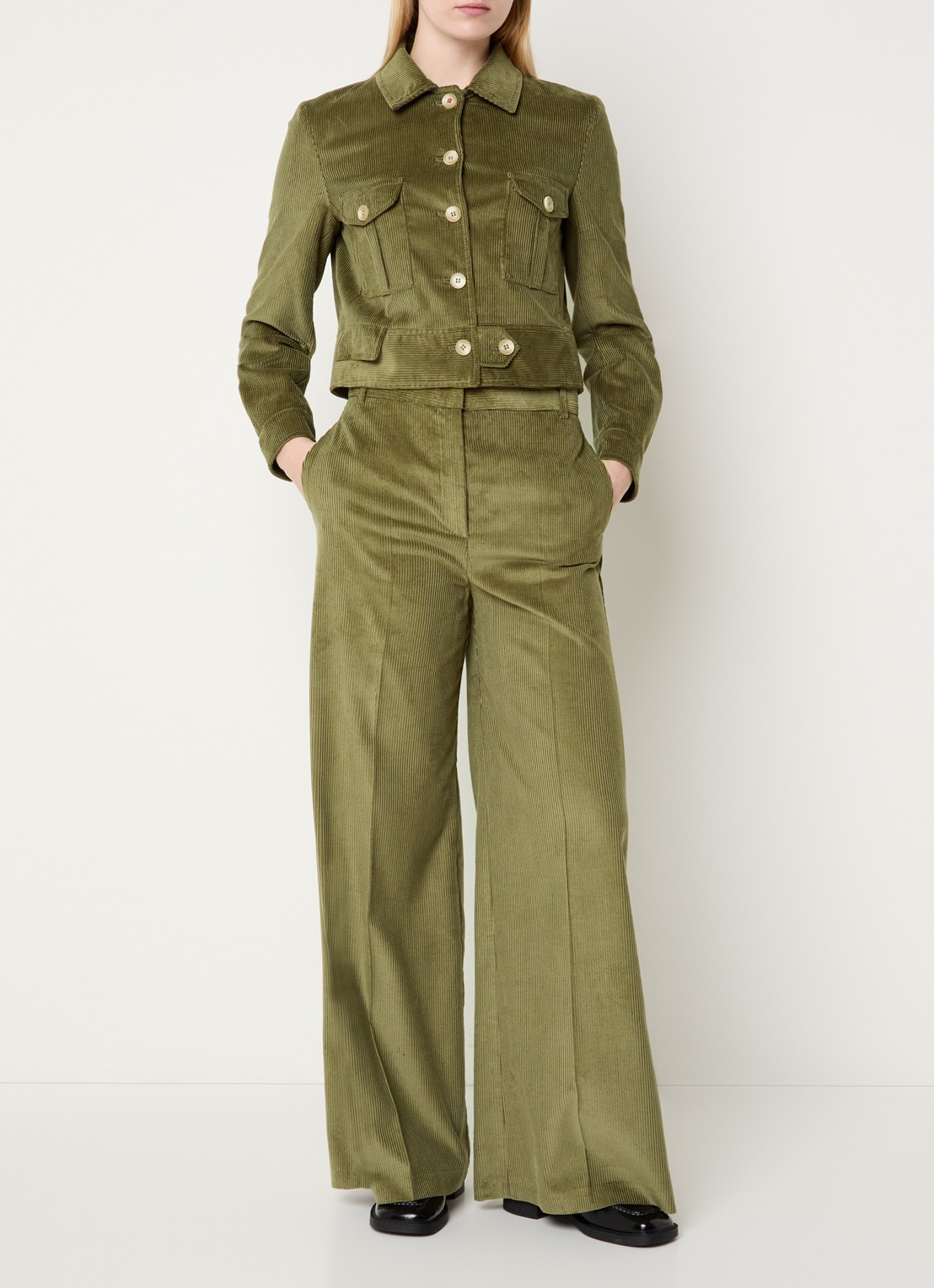 Max & Co Cicala jack van corduroy - voorkant 2 groen