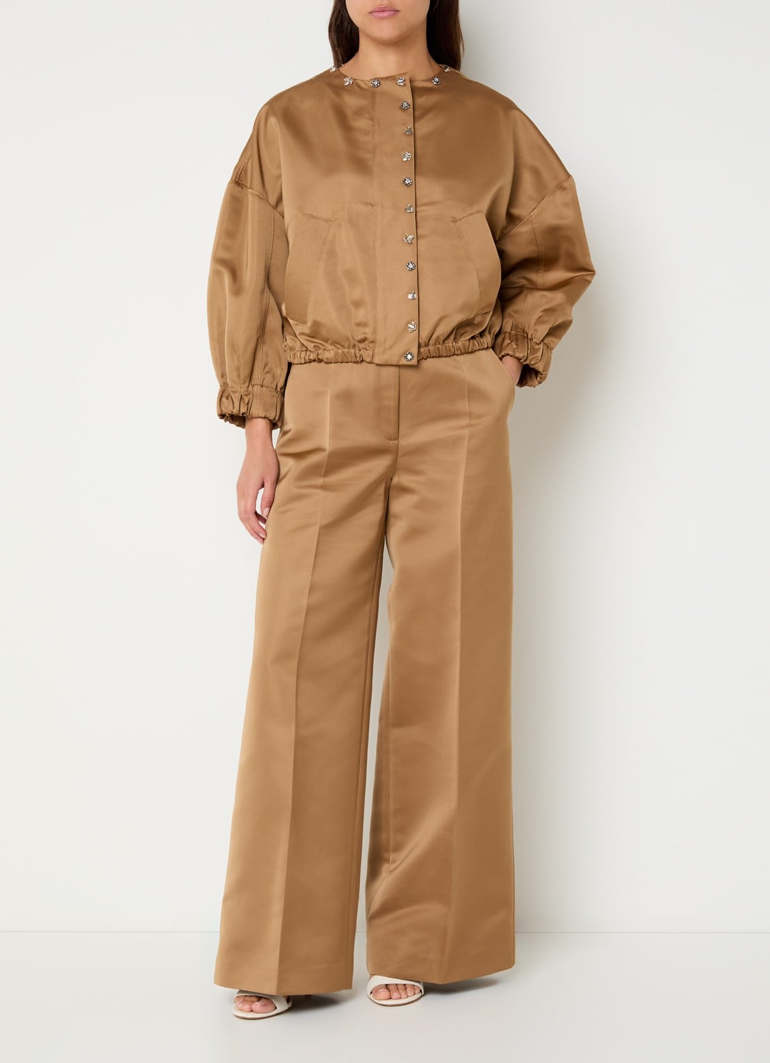 Max & Co Circolo high waist wide fit pantalon met steekzakken - voorkant 4 lichtbruin