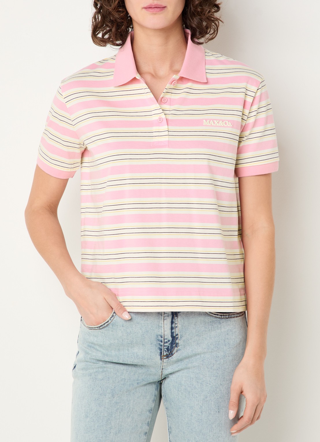Max & Co Comandare polo met streepprint - detail roze
