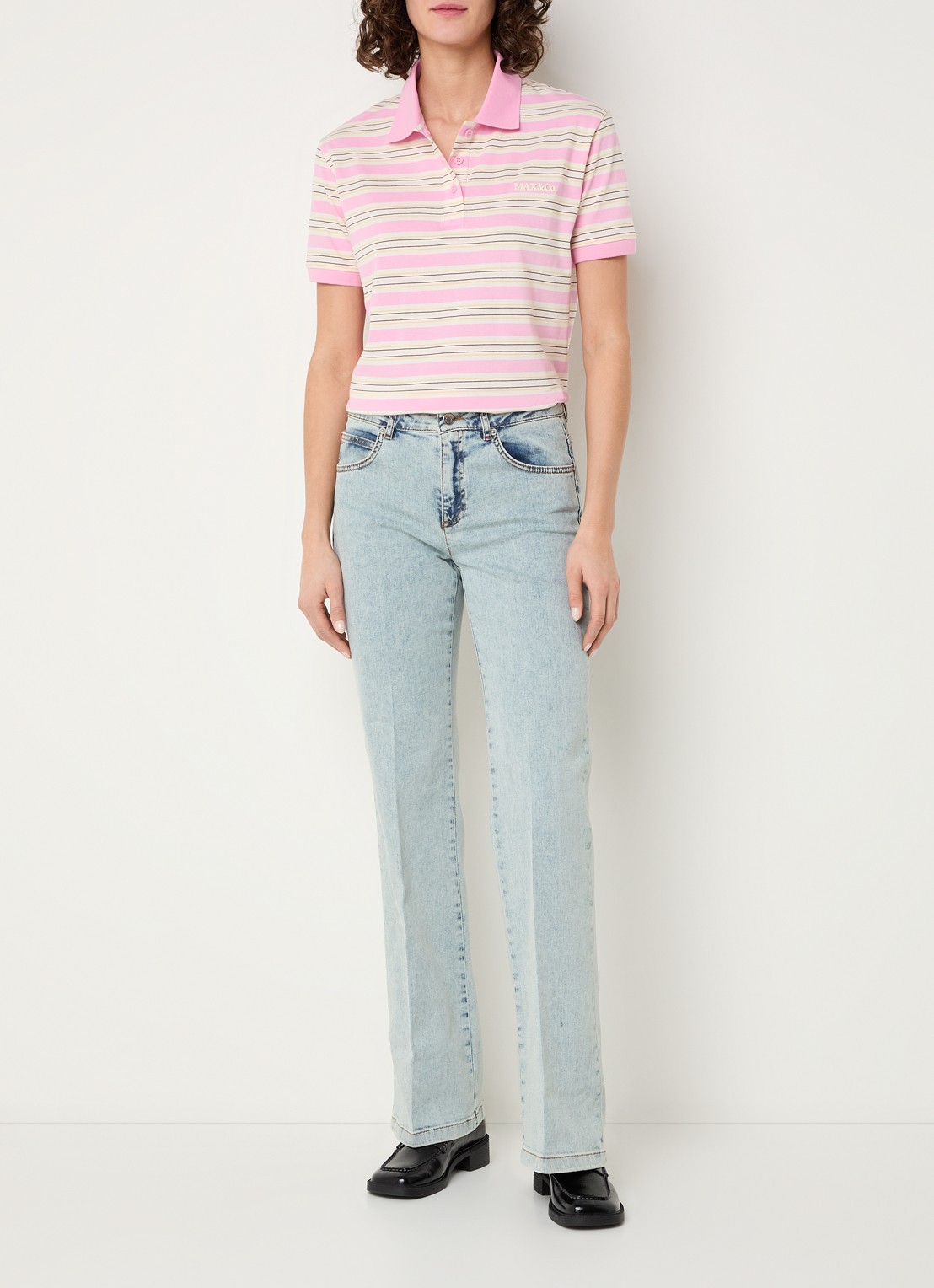 Max & Co Comandare polo met streepprint - voorkant 4 roze