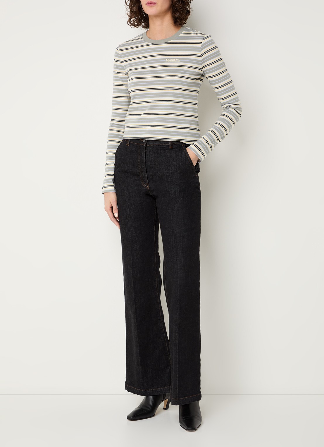 Max & Co Comedusa longsleeve met streepprint - voorkant 2 lichtgroen