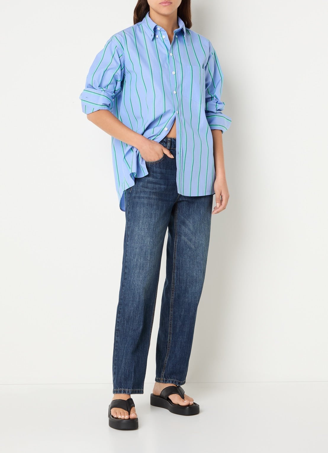 Max & Co Dama blouse met streepprint - voorkant 2 blauw