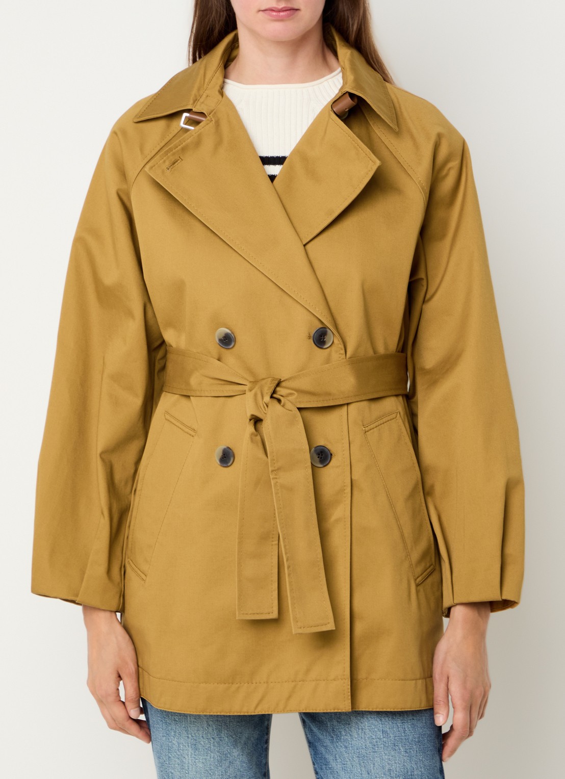 Max & Co Elis double-breasted trenchcoat met steekzakken - detail mosterd