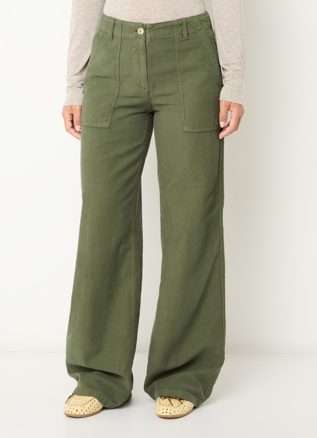 Max & Co Emiro high waist loose fit broek met steekzakken - detail groen