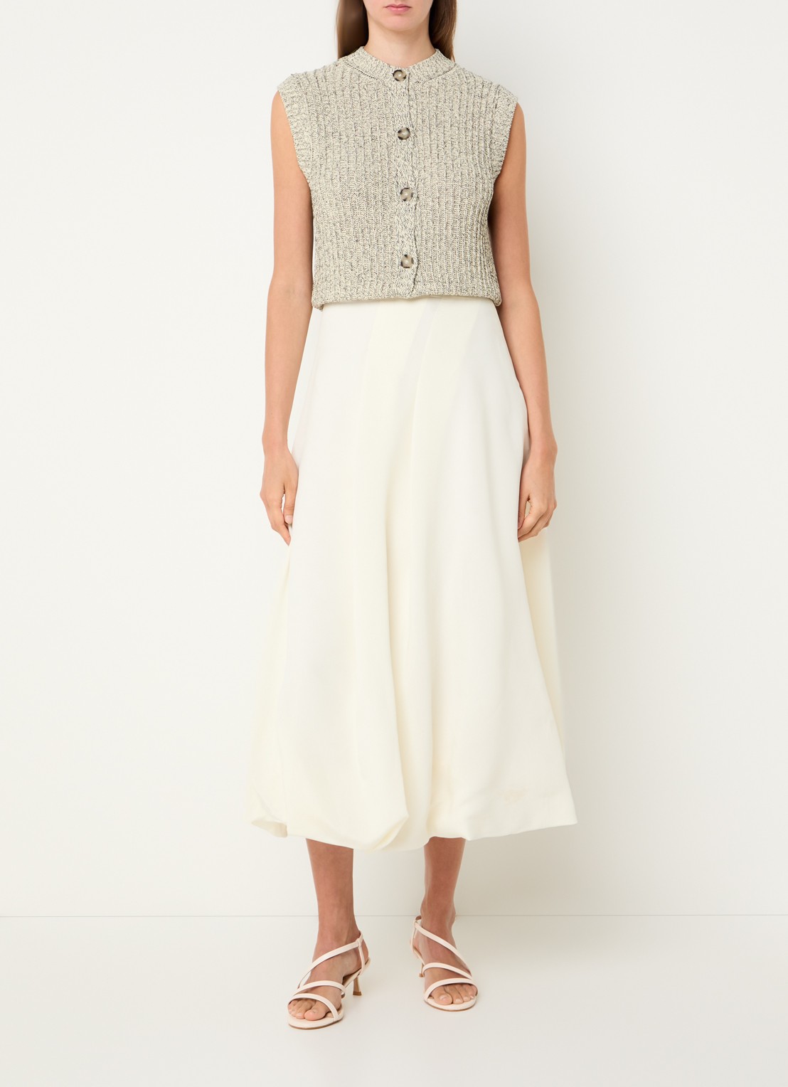 Max & Co Etra midi rok met trekkoord - voorkant 4 gebroken wit