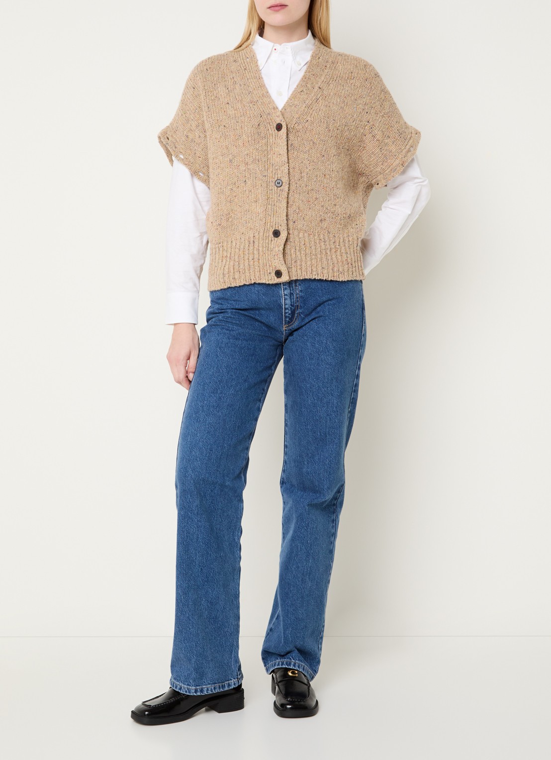 Max & Co Fiabe grofgebreide vest van wol - voorkant 2 beige
