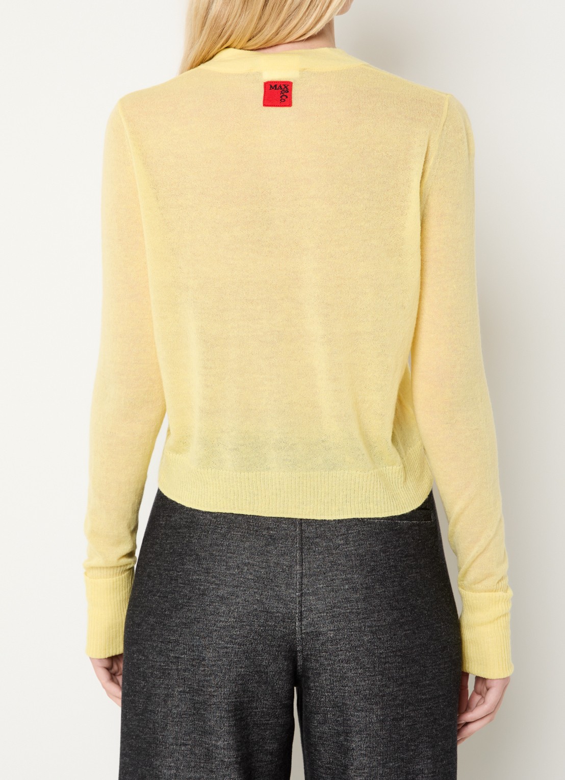 Max & Co Fijngebreid semi-transparant vest in alpaca wolblend - achterkant geel
