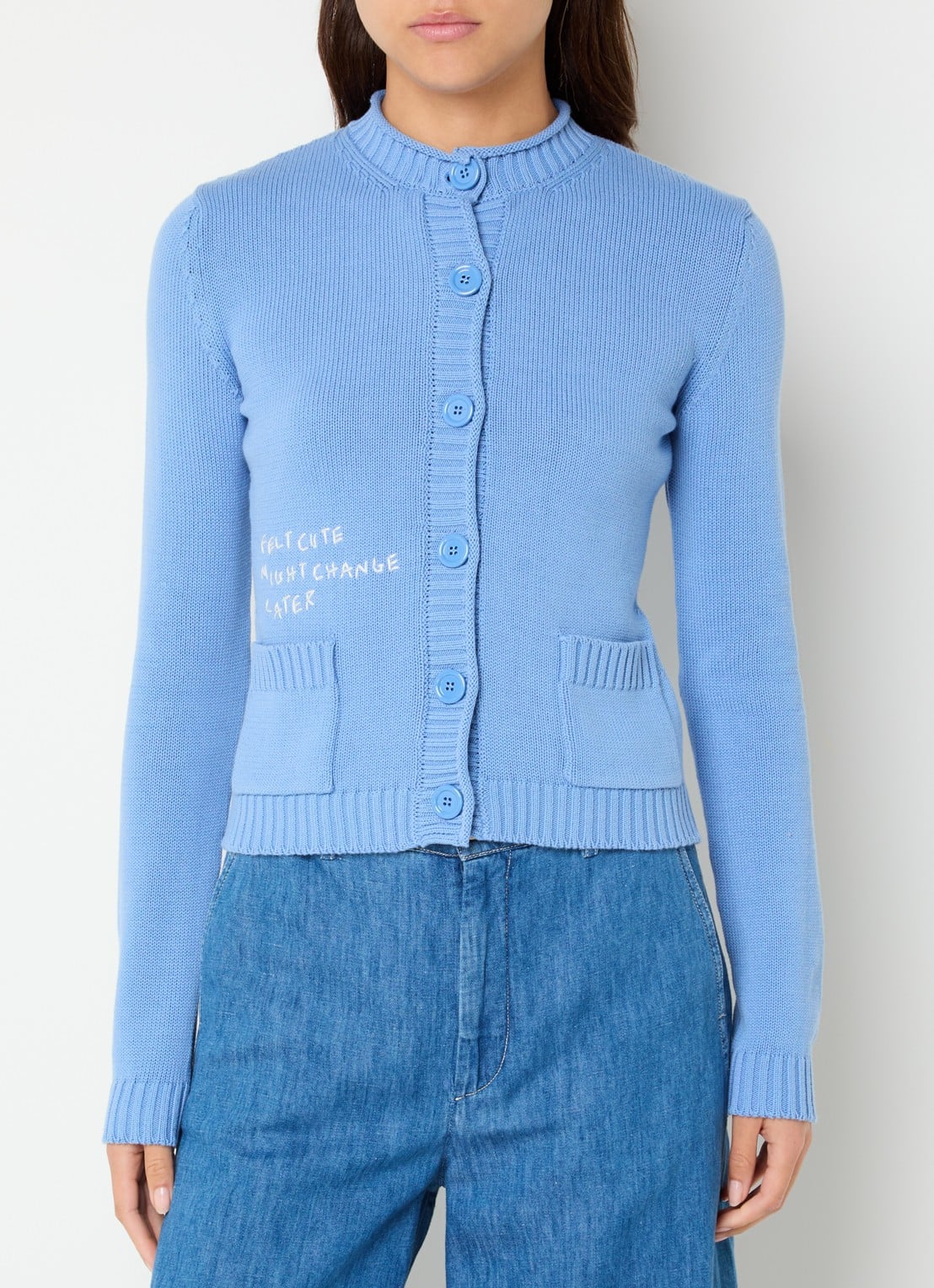 Max & Co Fijngebreid vest met opgestikte zakken - detail blauwgrijs