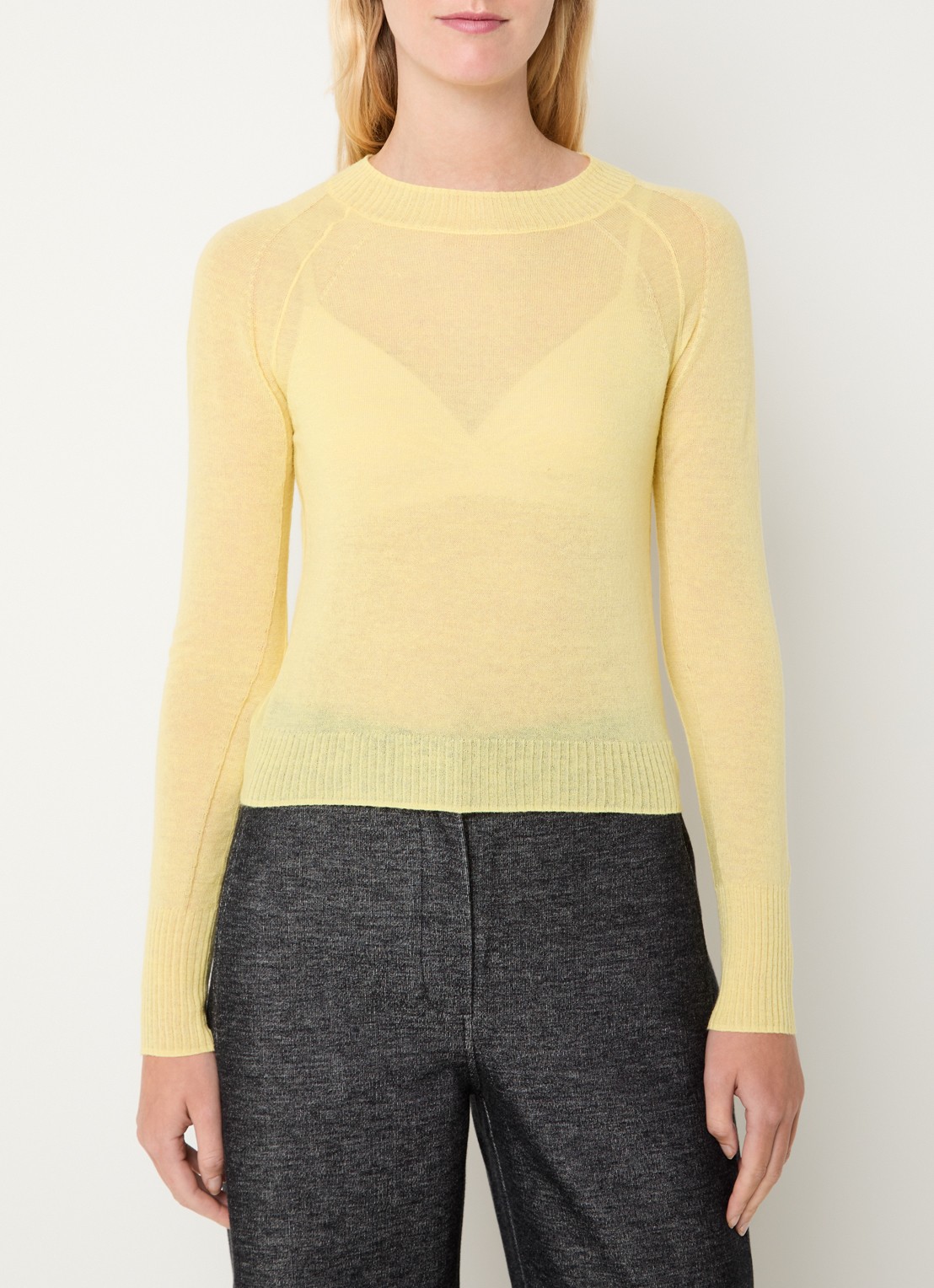 Max & Co Fijngebreide semi-transparante pullover in alpaca wolblend - detail 2 geel
