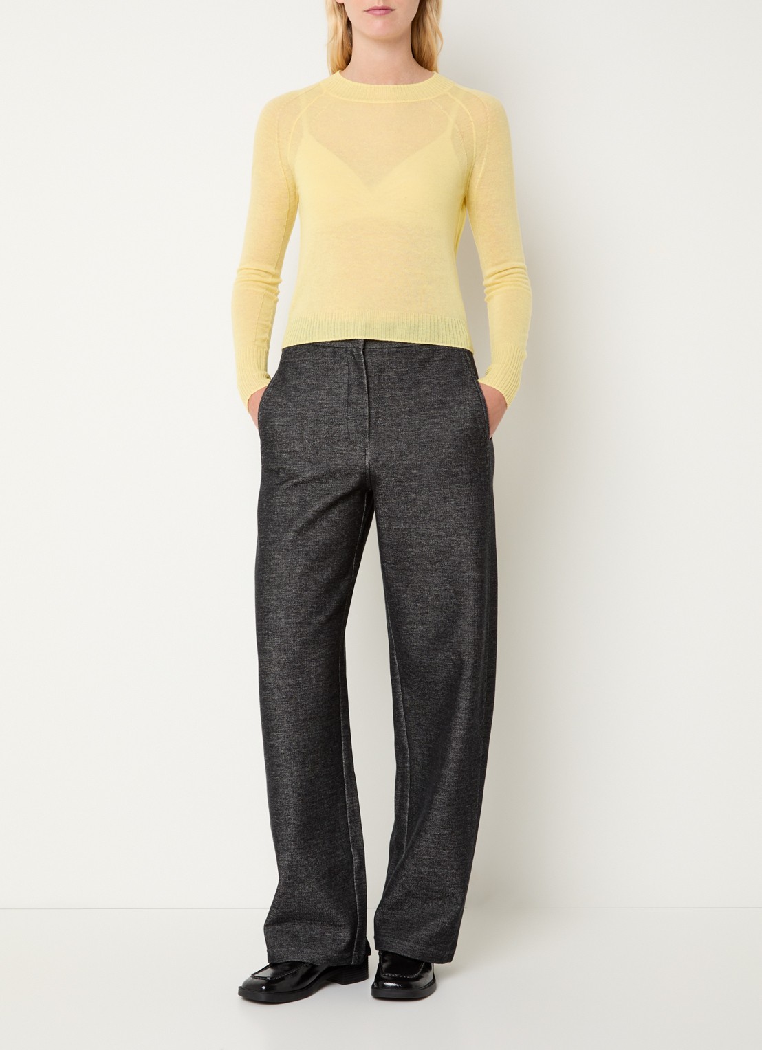 Max & Co Fijngebreide semi-transparante pullover in alpaca wolblend - voorkant 4 geel