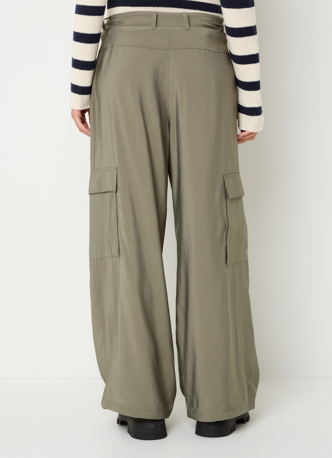 Max & Co Fisher high waist wide fit pantalon met steekzakken - achterkant khaki