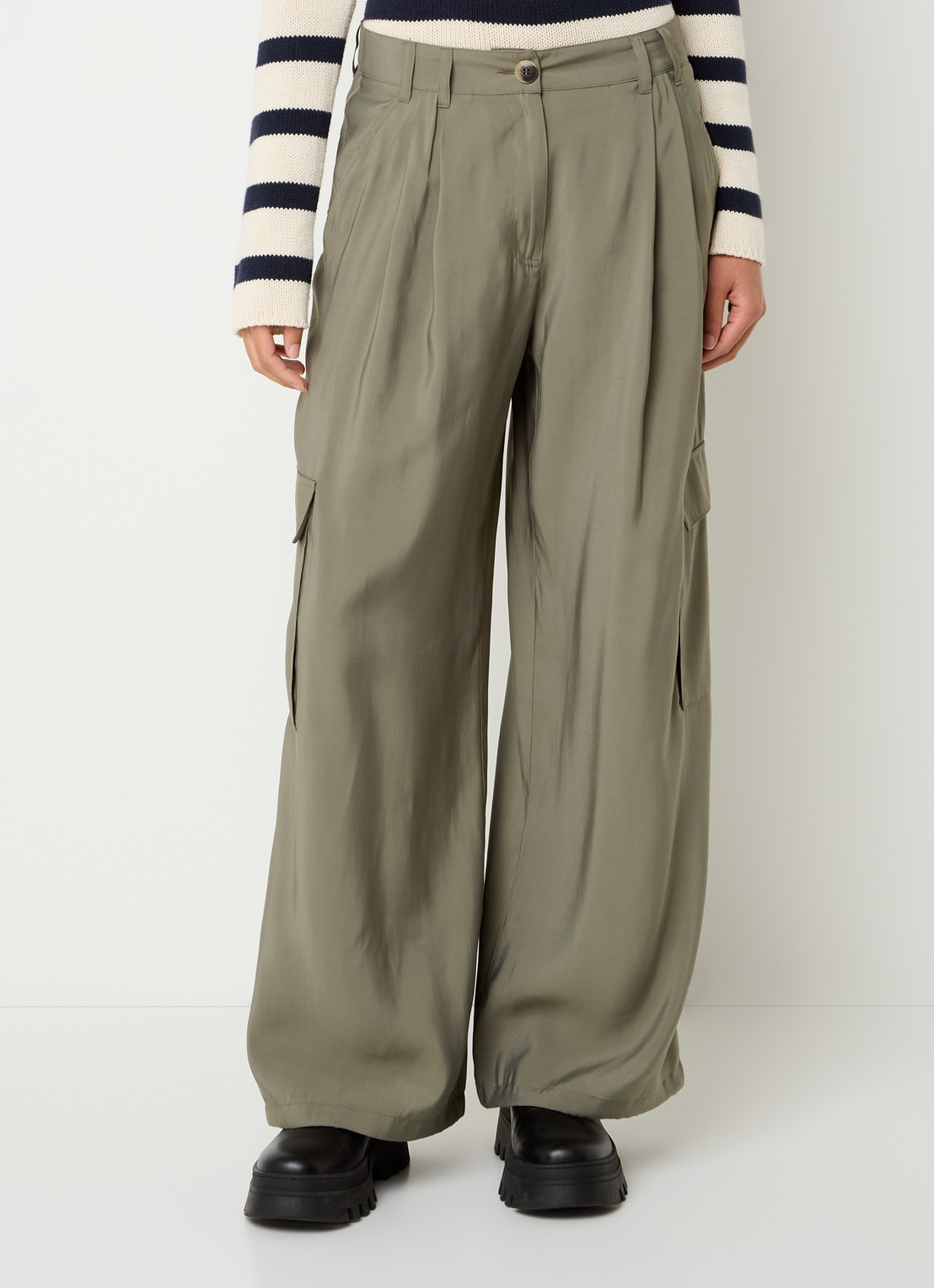 Max & Co Fisher high waist wide fit pantalon met steekzakken - detail 4 khaki