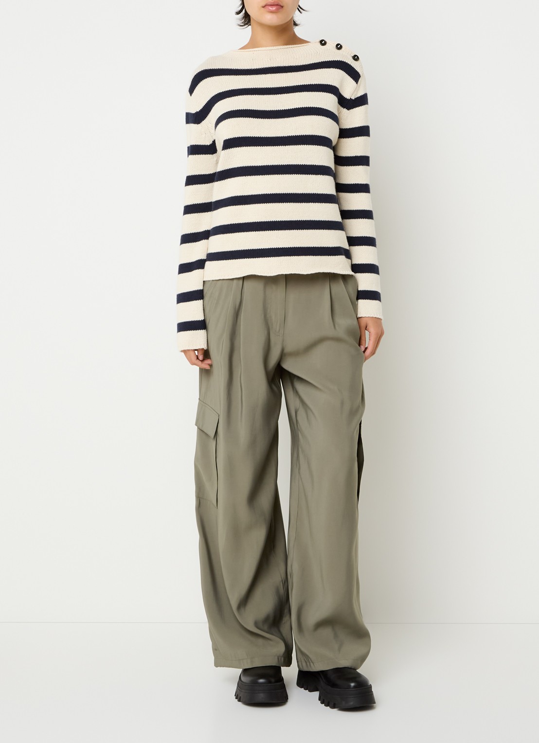 Max & Co Fisher high waist wide fit pantalon met steekzakken - voorkant 3 khaki