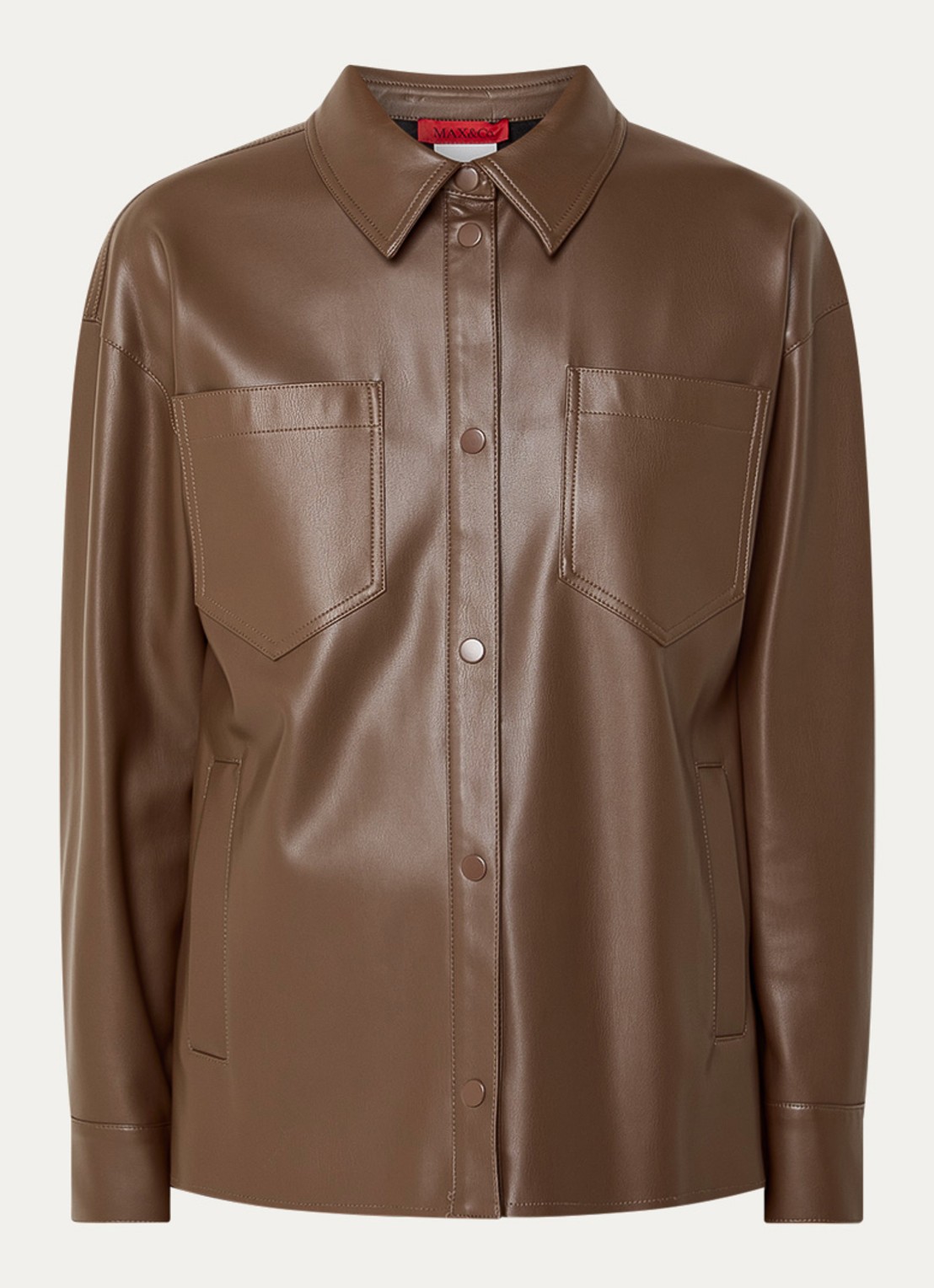 Max & Co Furio blouse van imitatieleer met borstzakken - voorkant 2 bruin