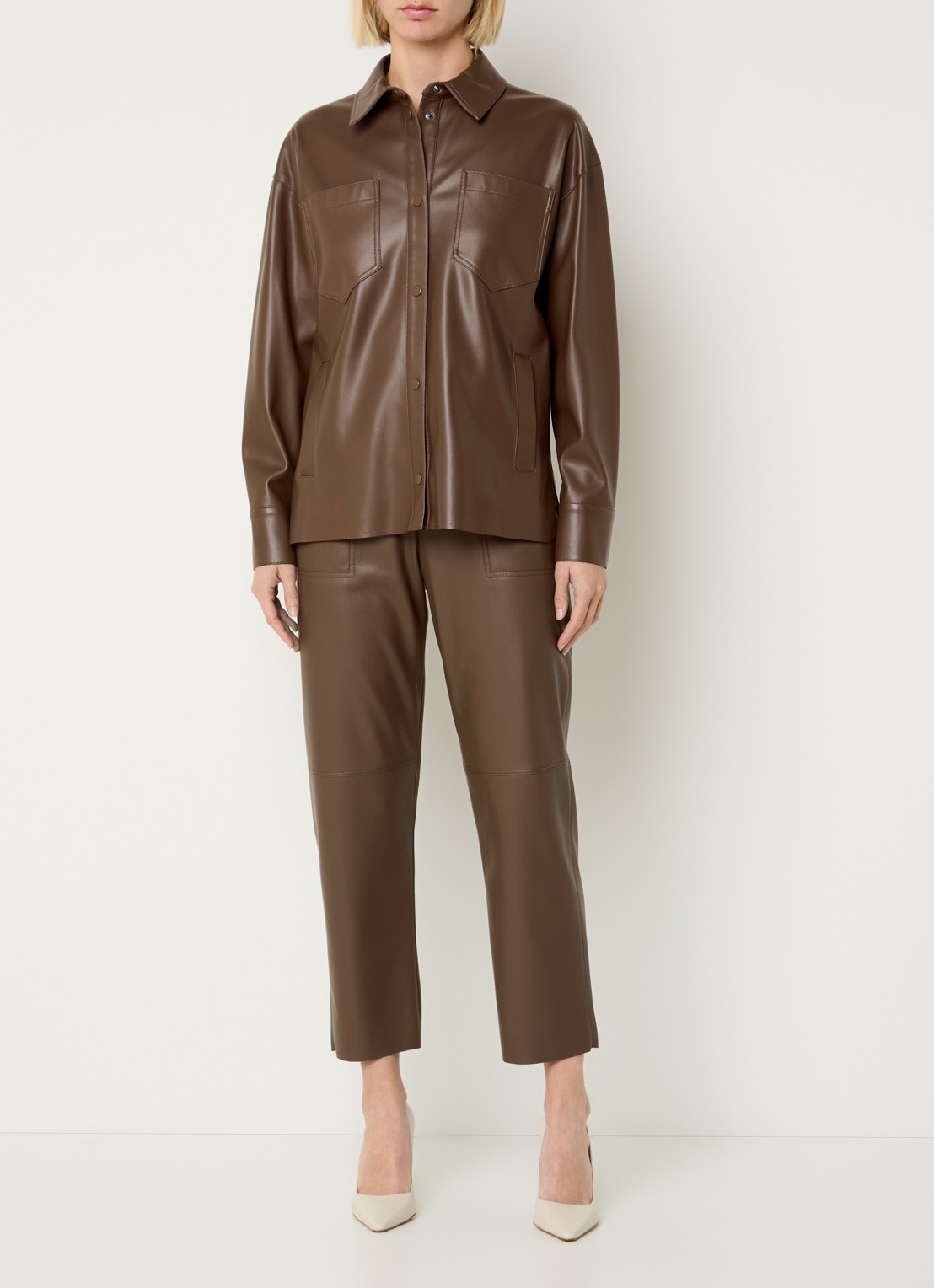 Max & Co Furio blouse van imitatieleer met borstzakken - voorkant 3 bruin