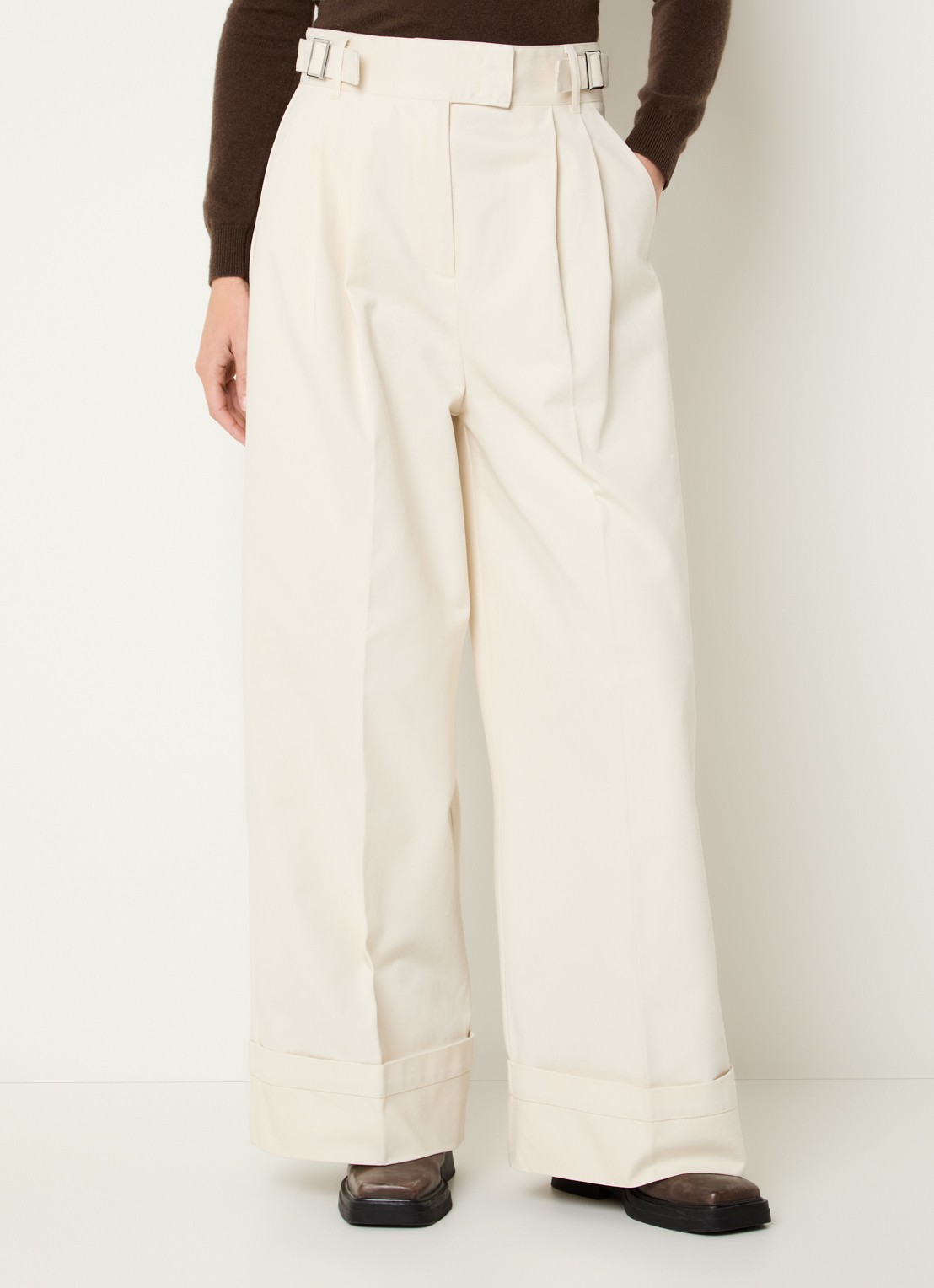 Max & Co Garonna high waist straight fit broek met steekzakken - detail 3 gebroken wit