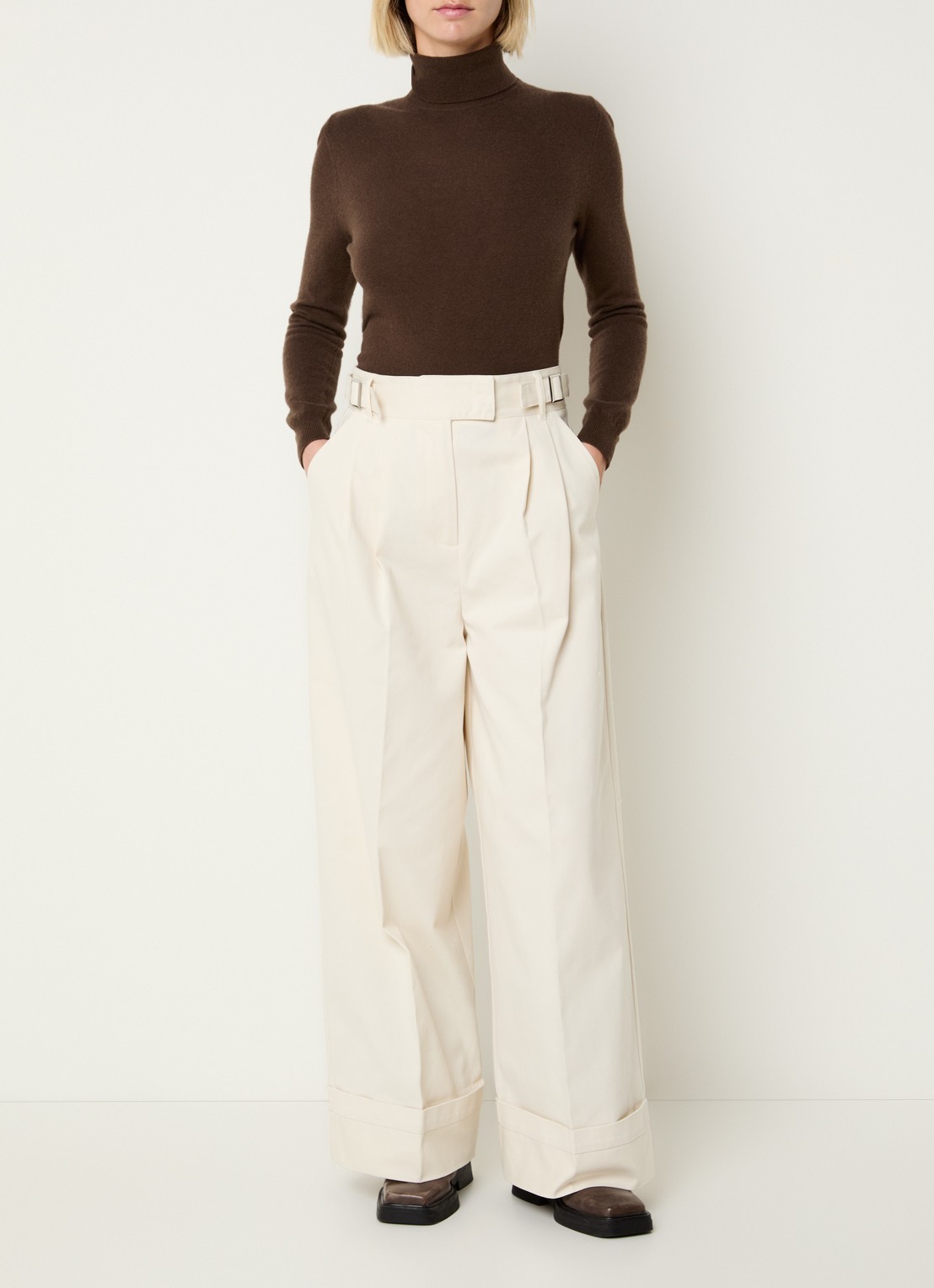Max & Co Garonna high waist straight fit broek met steekzakken - voorkant 2 gebroken wit