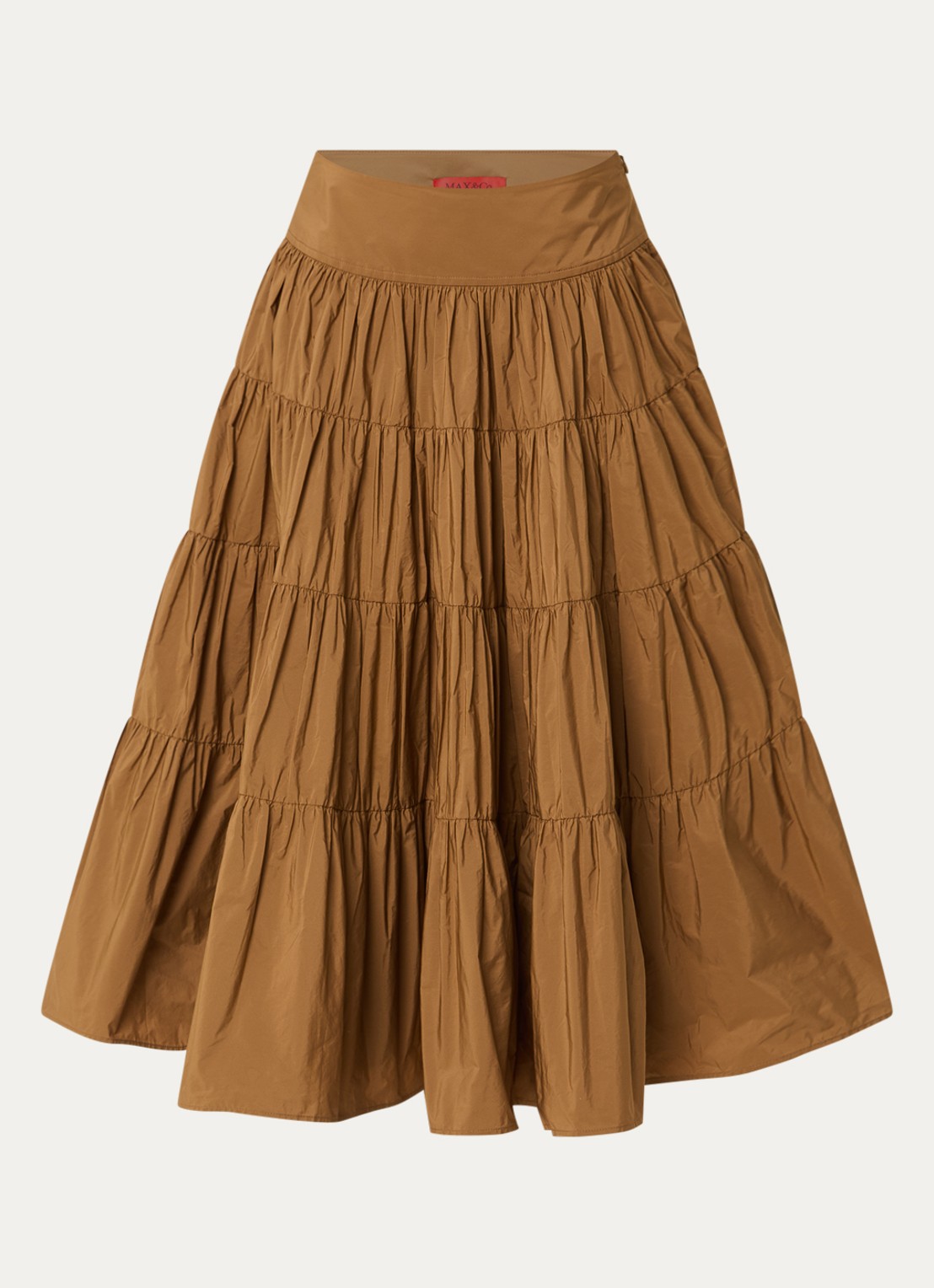 Max & Co Getti midi A-lijn rok met volant - voorkant 2 camel