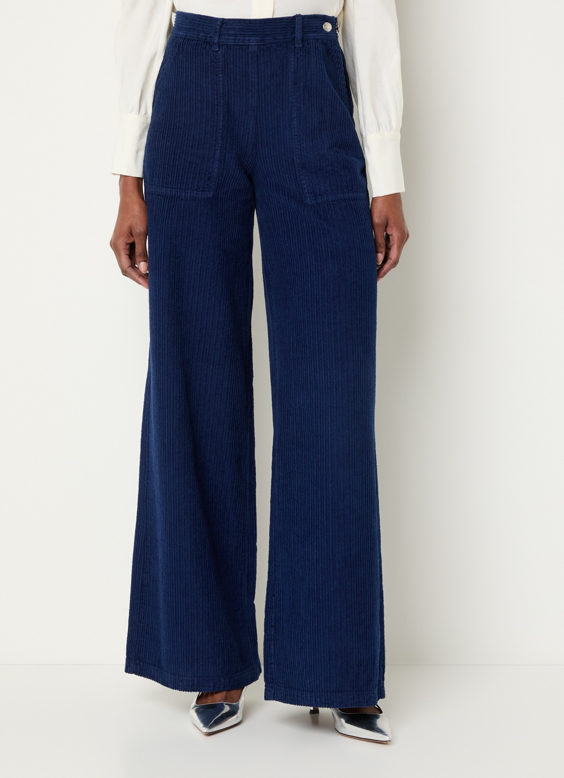 Max & Co Ginosa high waist wide fit broek van corduroy - detail 4 royalblauw