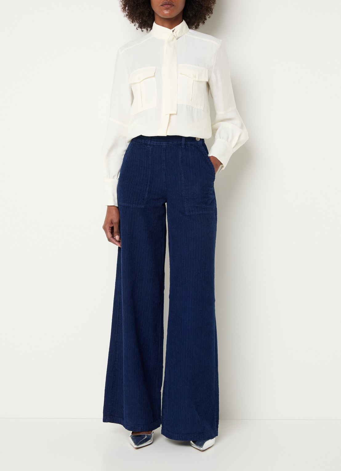 Max & Co Ginosa high waist wide fit broek van corduroy - voorkant 2 royalblauw