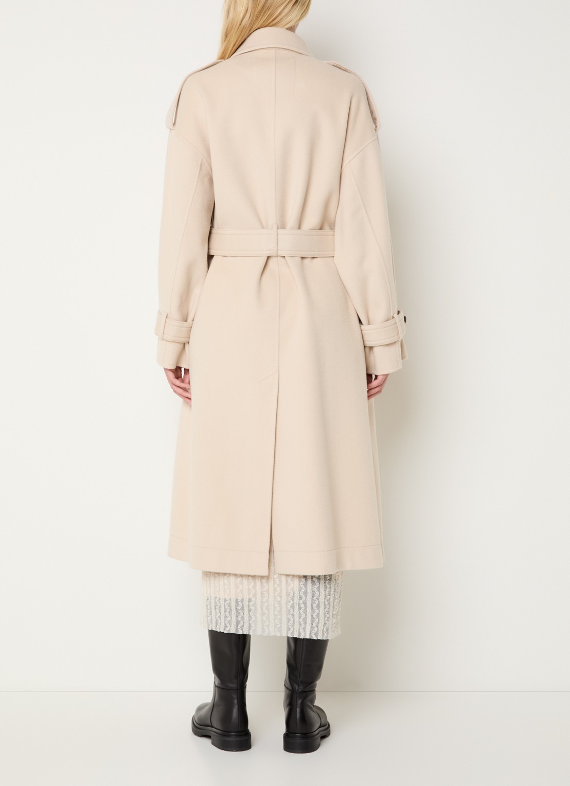 Max & Co Gitane mantel van scheerwol met strikceintuur - achterkant 2 beige