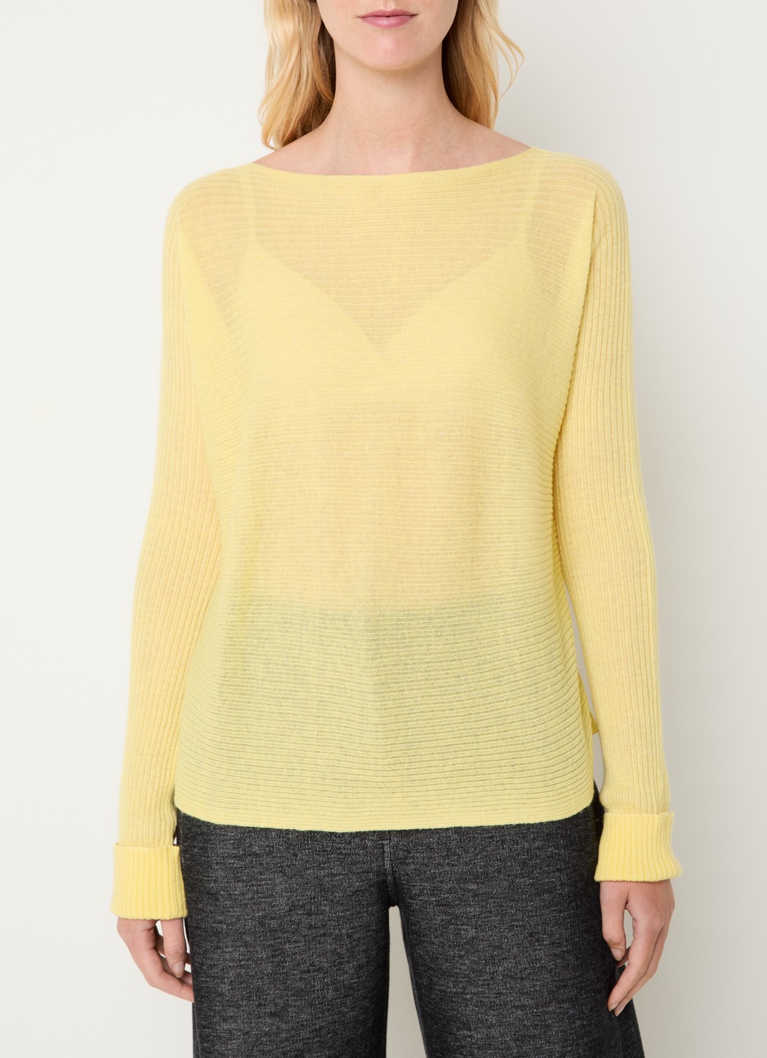Max & Co Grofgebreide semi-transparante pullover in alpaca wolblend - detail 4 geel