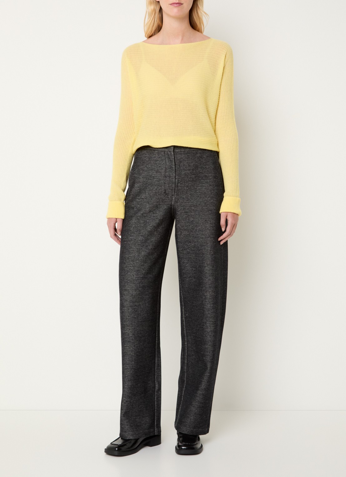Max & Co Grofgebreide semi-transparante pullover in alpaca wolblend - voorkant 2 geel