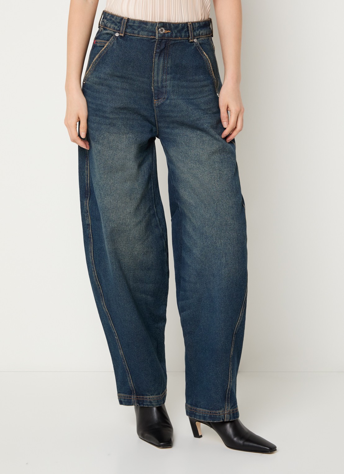 Max & Co High waist balloon fit jeans met donkere wassing en schoudertas - detail indigo