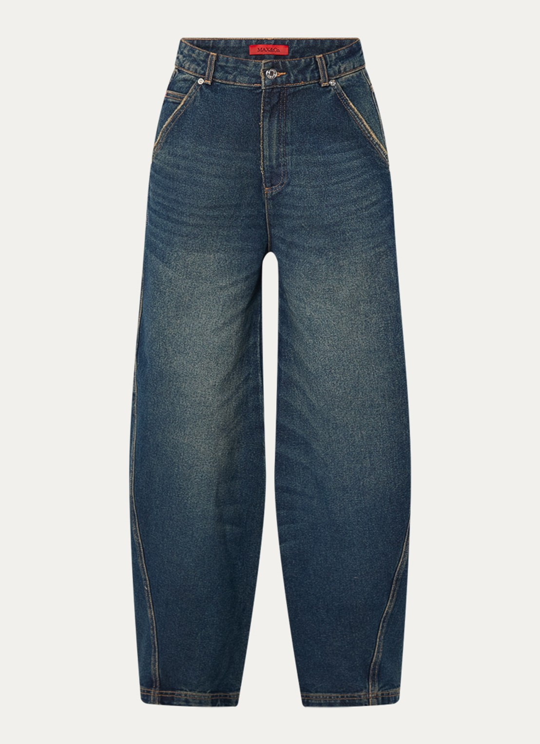 Max & Co High waist balloon fit jeans met donkere wassing en schoudertas - voorkant 4 indigo