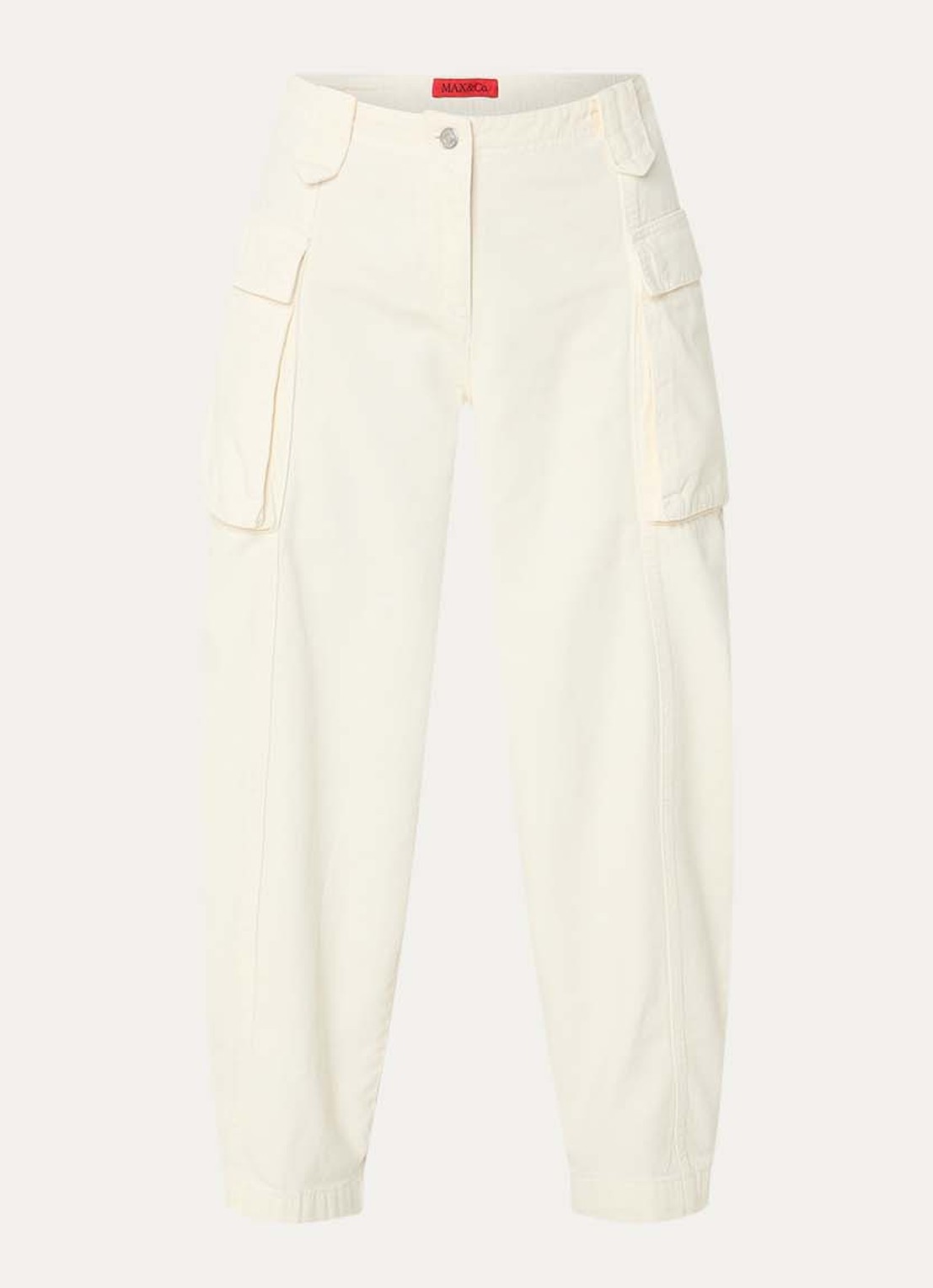 Max & Co High waist loose fit cargobroek met klepzakken - voorkant creme