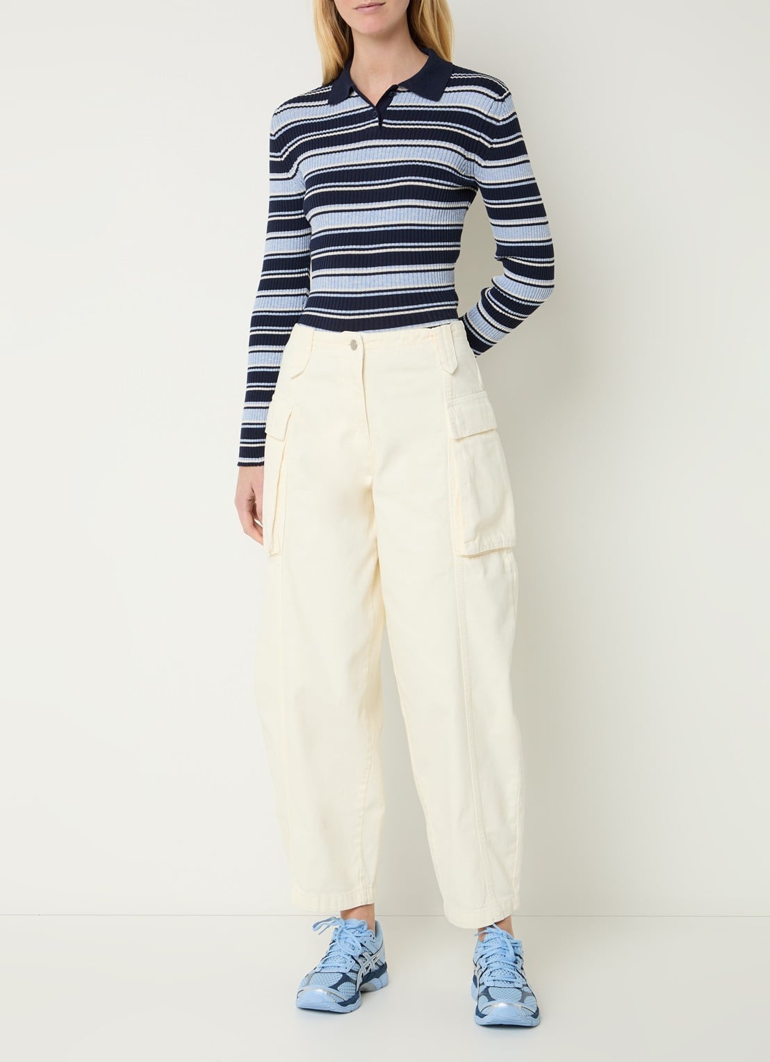 Max & Co High waist loose fit cargobroek met klepzakken - voorkant 2 creme
