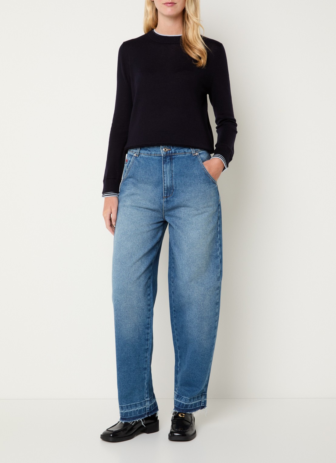 Max & Co High waist loose fit jeans met medium wassing - voorkant 2 indigo