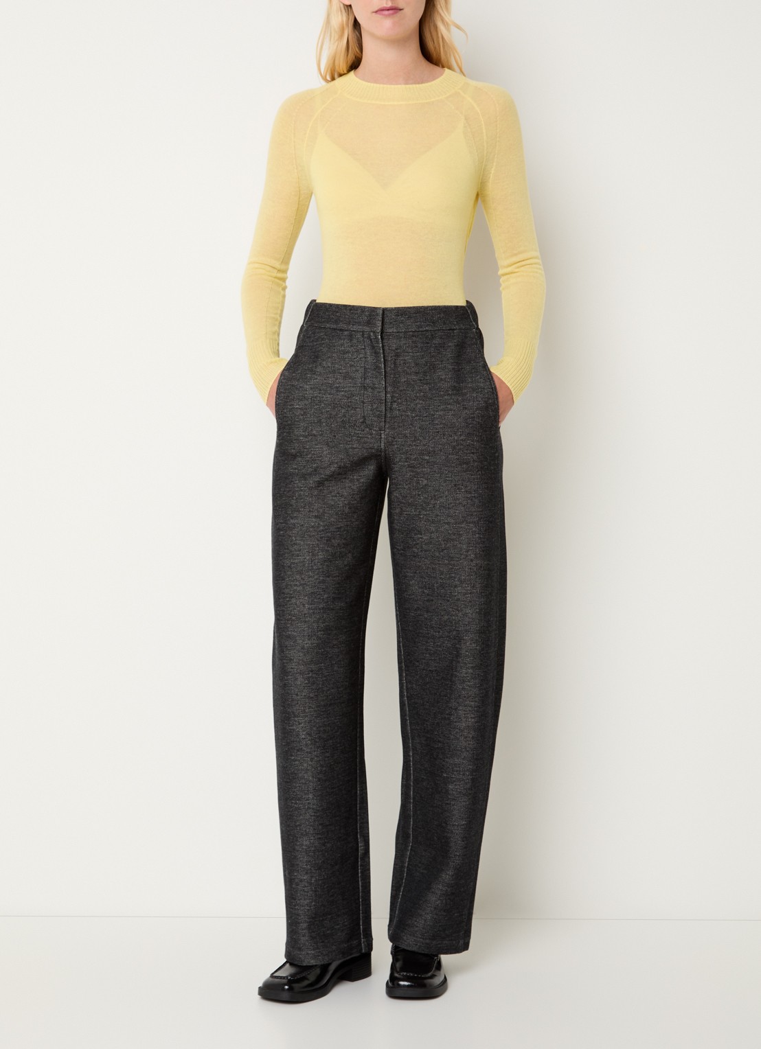 Max & Co High waist straight fit pantalon met gemêleerd dessin - voorkant 3 antraciet
