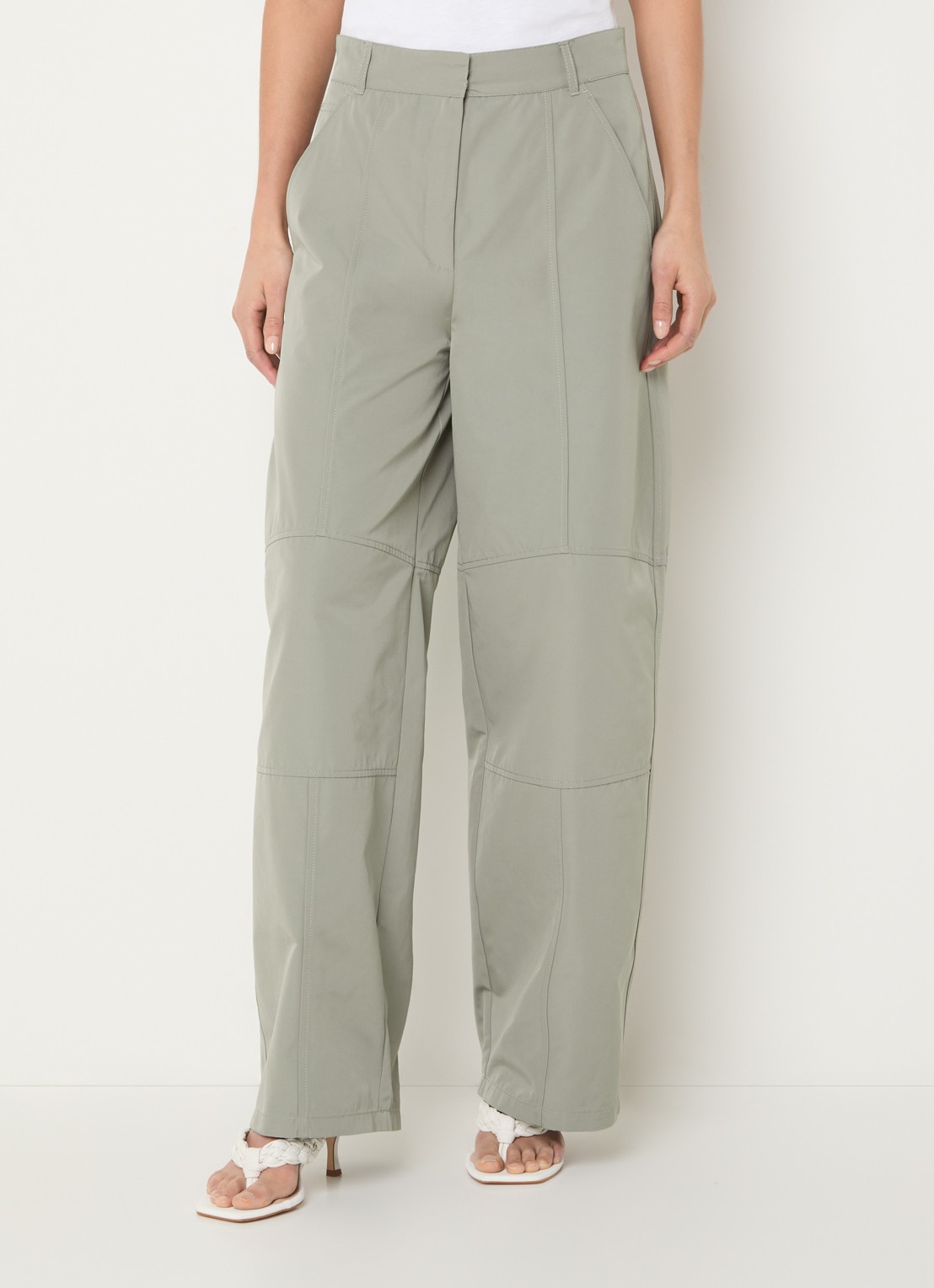 Max & Co High waist wide fit broek met steekzakken - detail olijfgroen