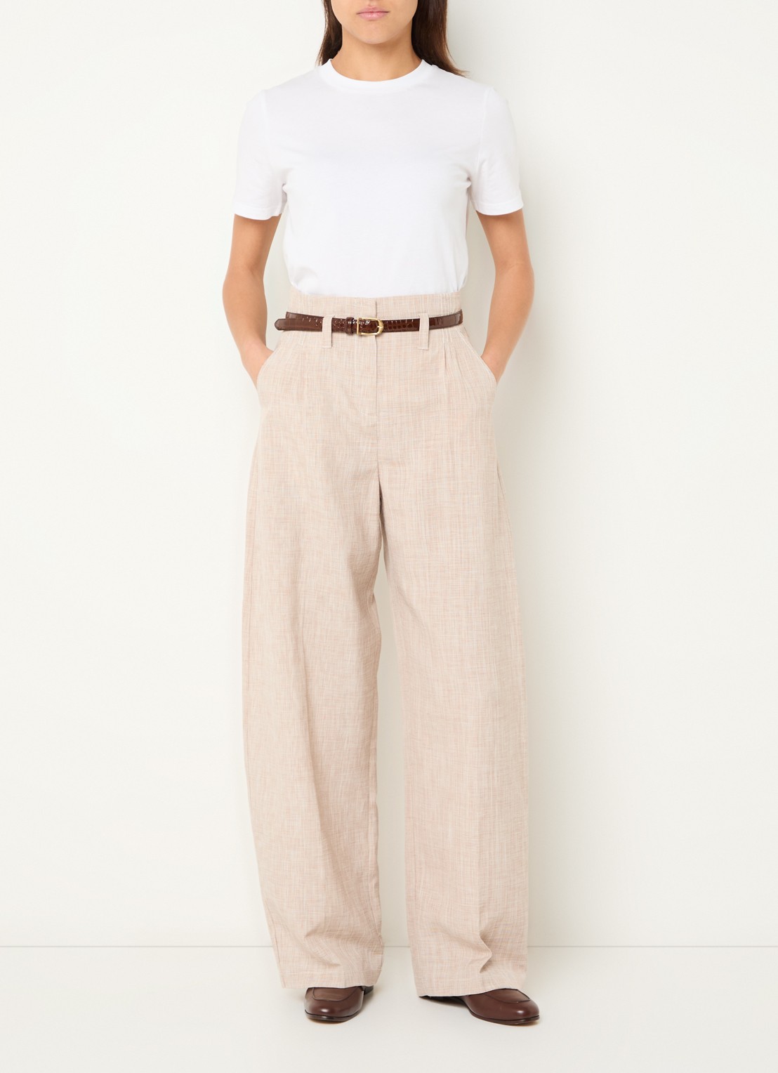 Max & Co High waist wide fit broek met steekzakken - voorkant 2 beige