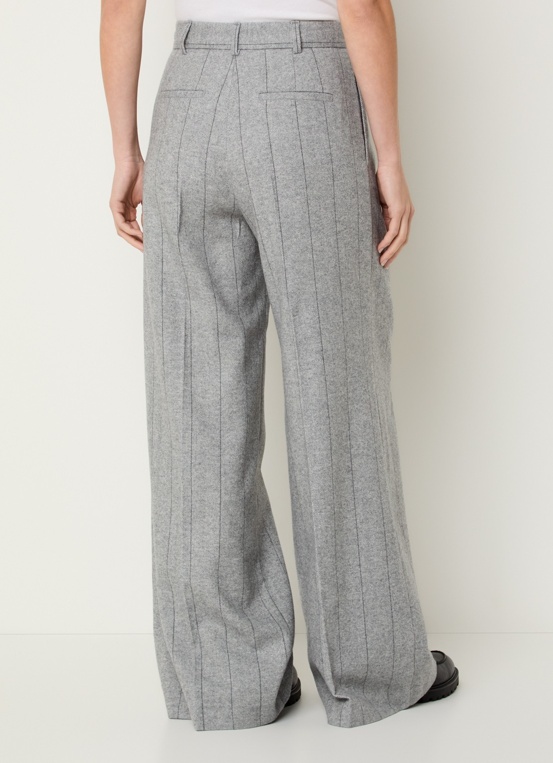 Max & Co High waist wide fit pantalon in wolblend met visgraatdessin - achterkant 3 grijsmele