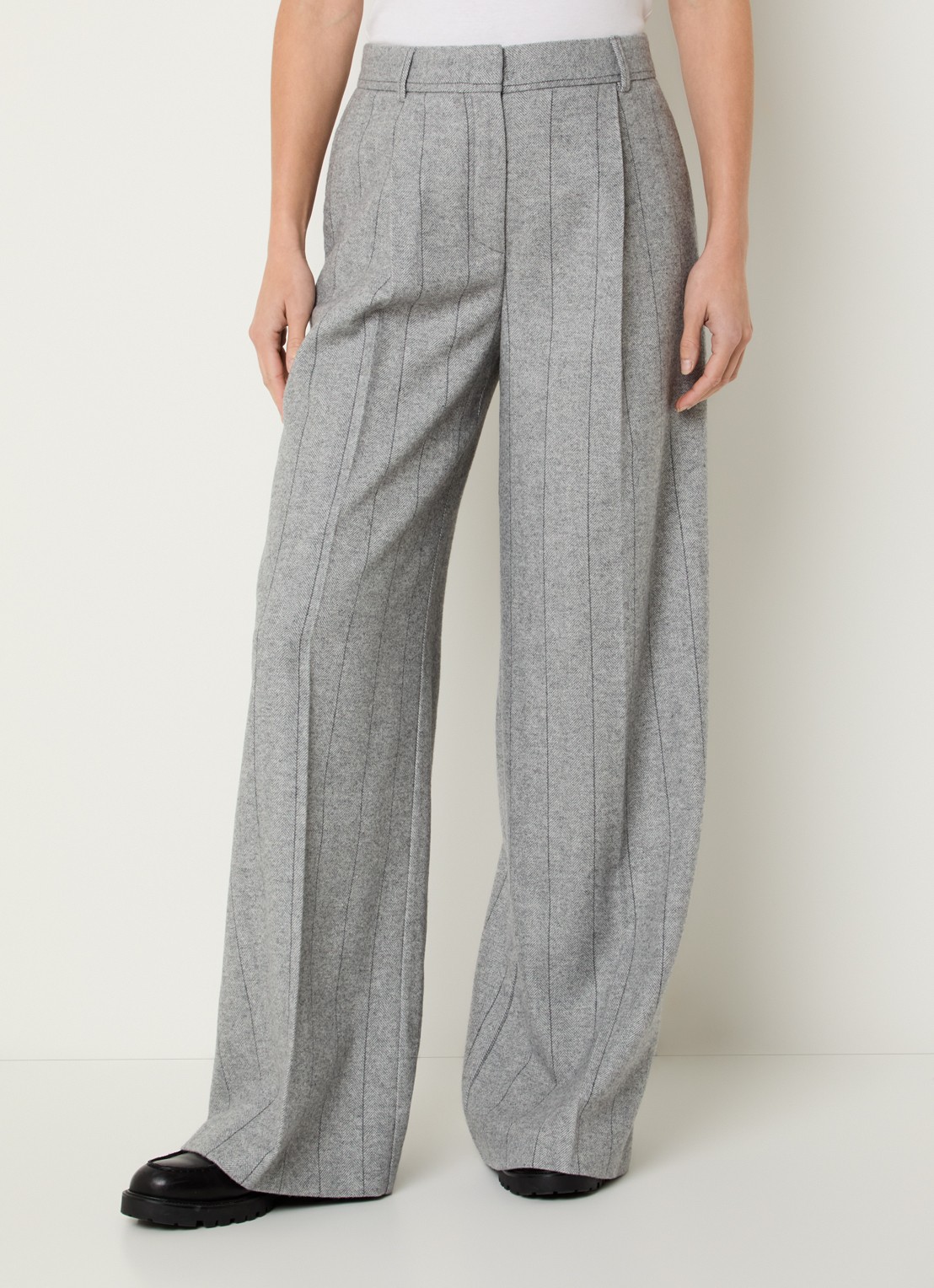 Max & Co High waist wide fit pantalon in wolblend met visgraatdessin - detail 4 grijsmele