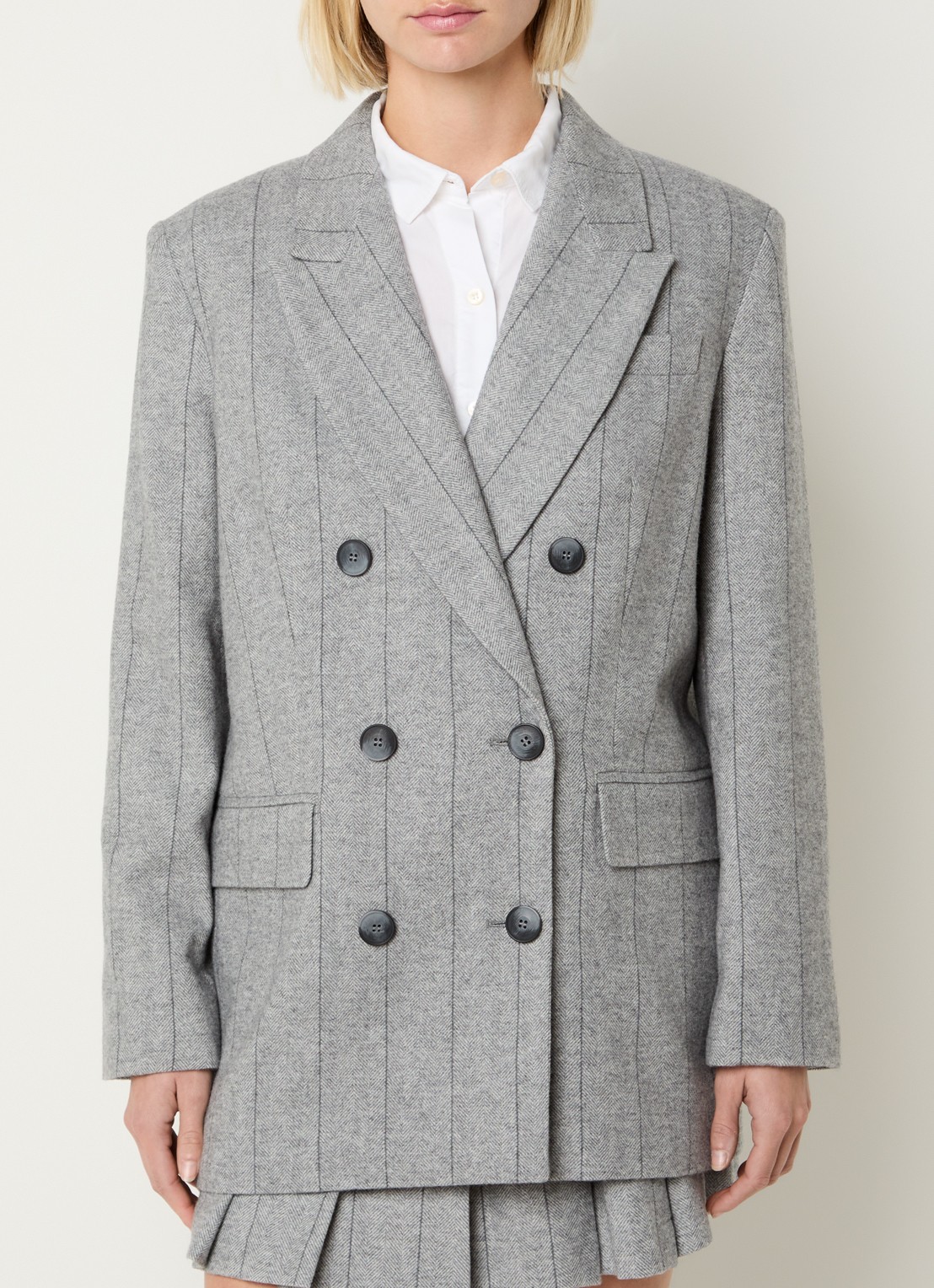 Max & Co Iames double-breasted blazer in wolblend met streepprint - detail 3 grijs