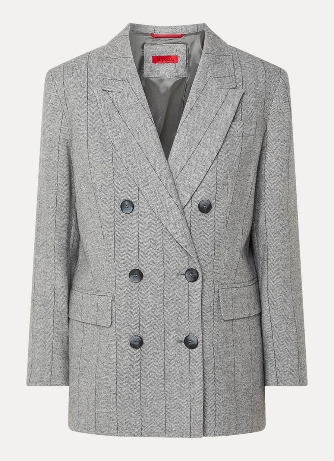 Max & Co Iames double-breasted blazer in wolblend met streepprint - voorkant grijs