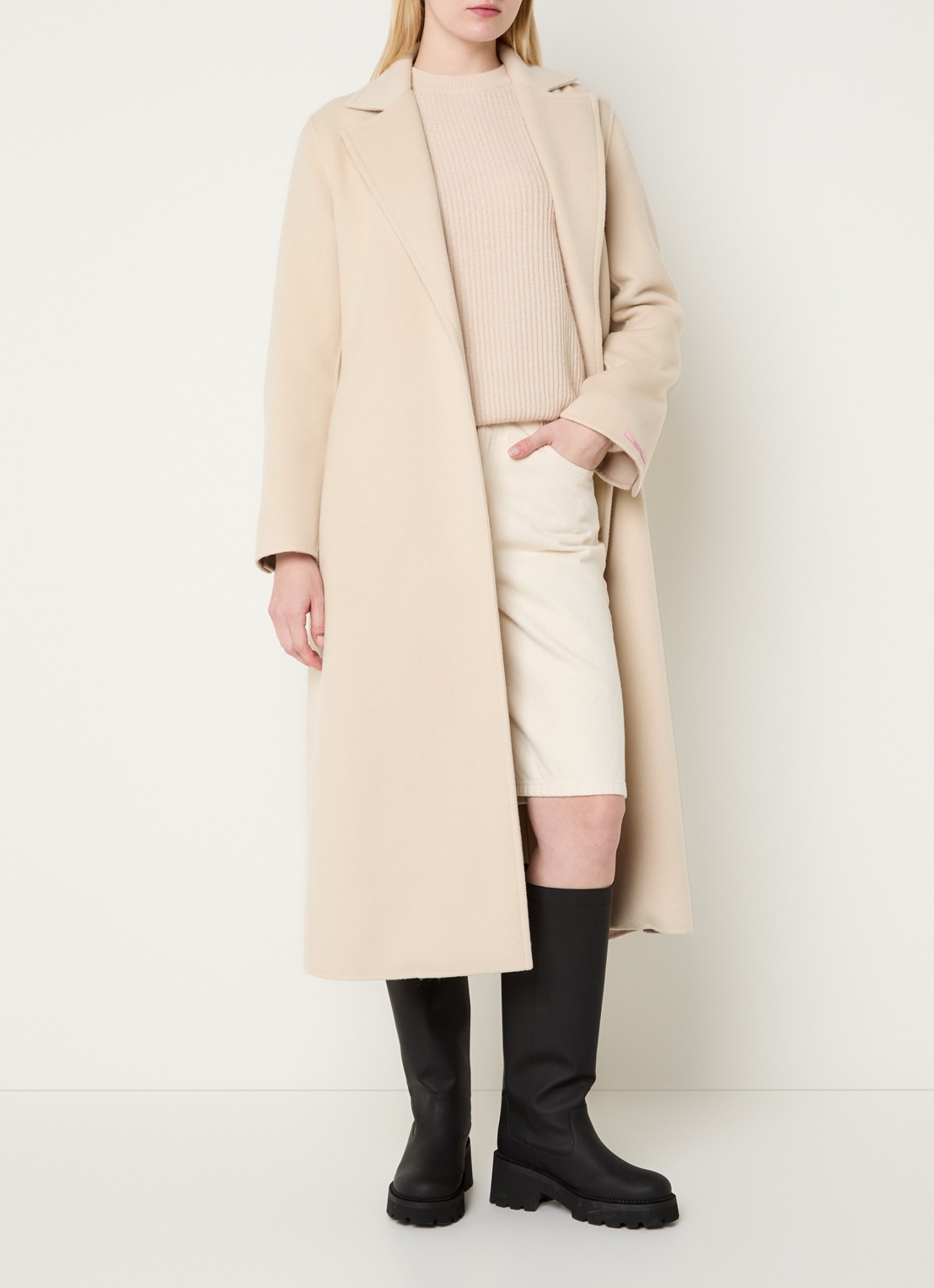 Max & Co Longrundbl mantel van scheerwol - voorkant 4 creme