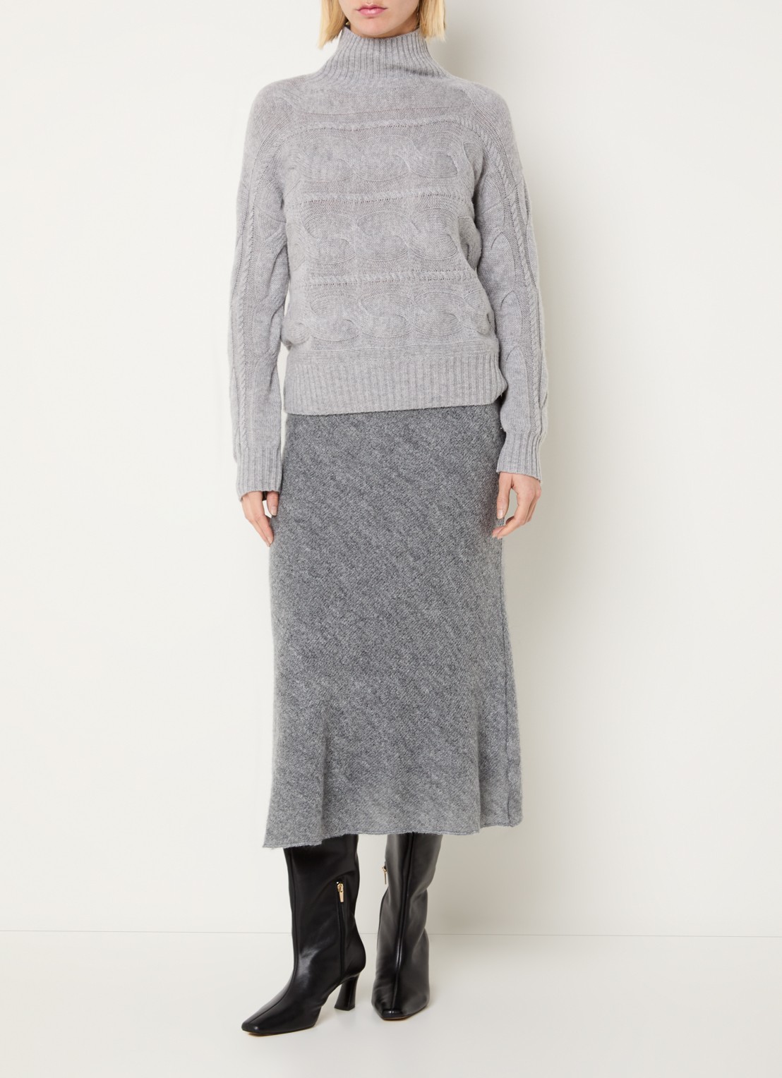 Max & Co Mago grofgebreide midi rok - voorkant 2 grijs