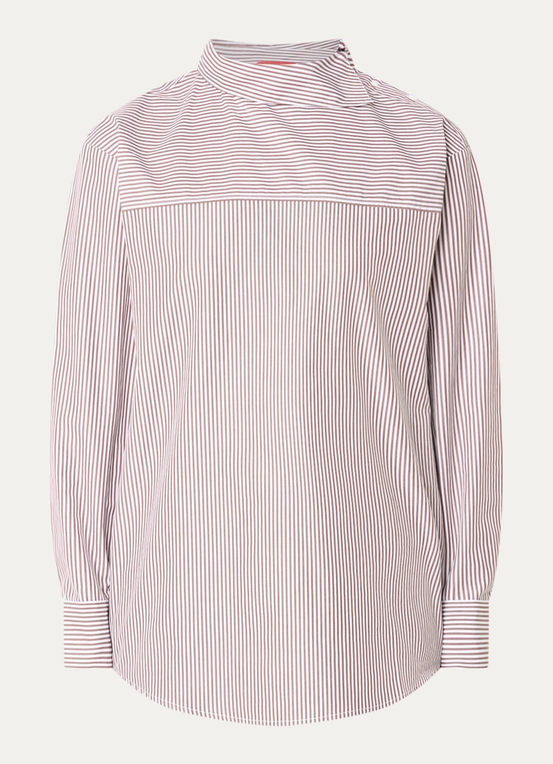 Max & Co Mcodonata blouse met streepprint - voorkant 2 lichtbruin