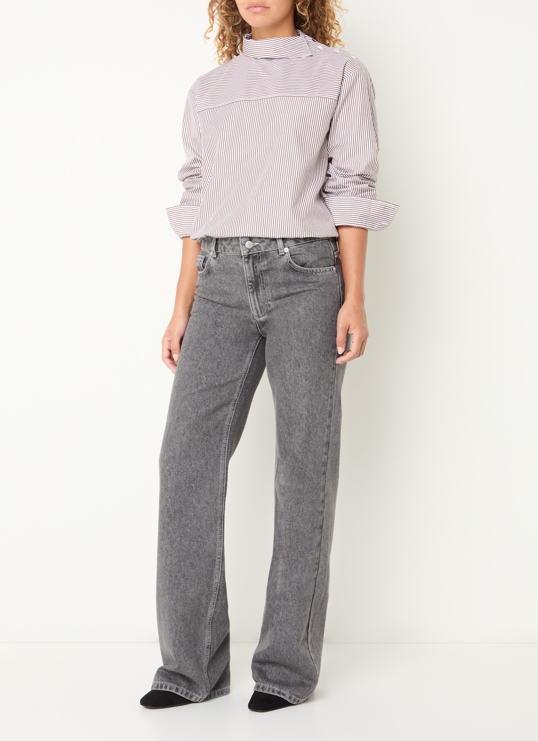 Max & Co Mcodonata blouse met streepprint - voorkant 3 lichtbruin