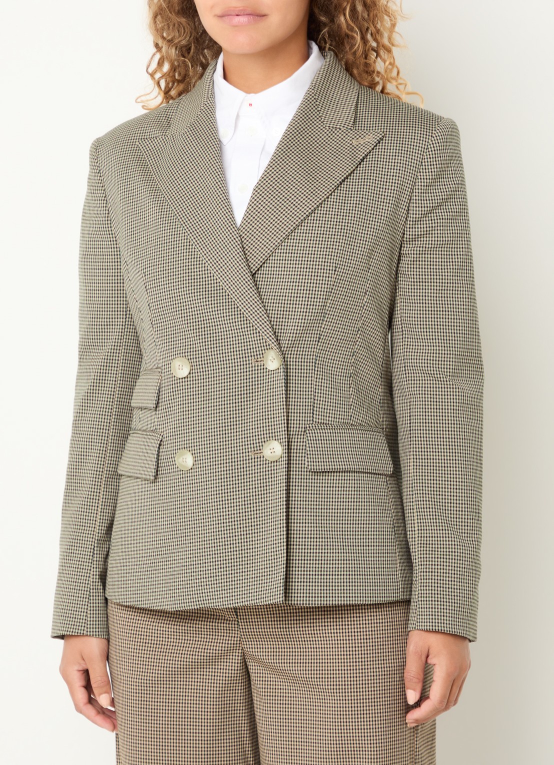 Max & Co Mcofenice double-breasted blazer met ruitdessin - detail beige