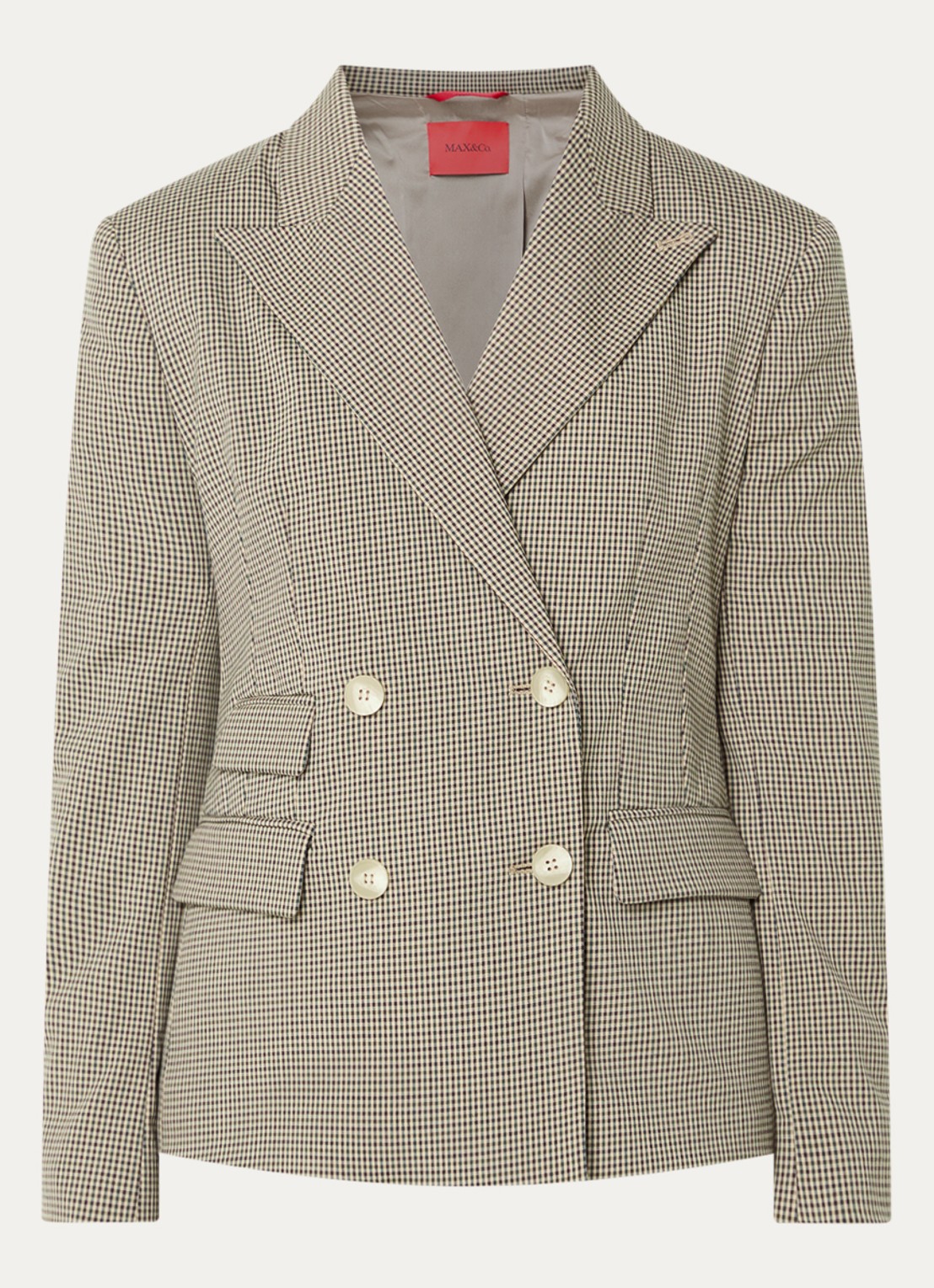Max & Co Mcofenice double-breasted blazer met ruitdessin - voorkant 2 beige