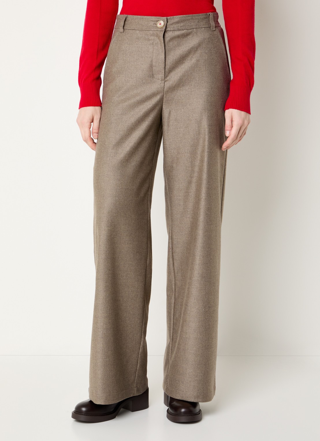 Max & Co Mid waist straight fit pantalon in wolblend met steekzakken - detail 3 zand
