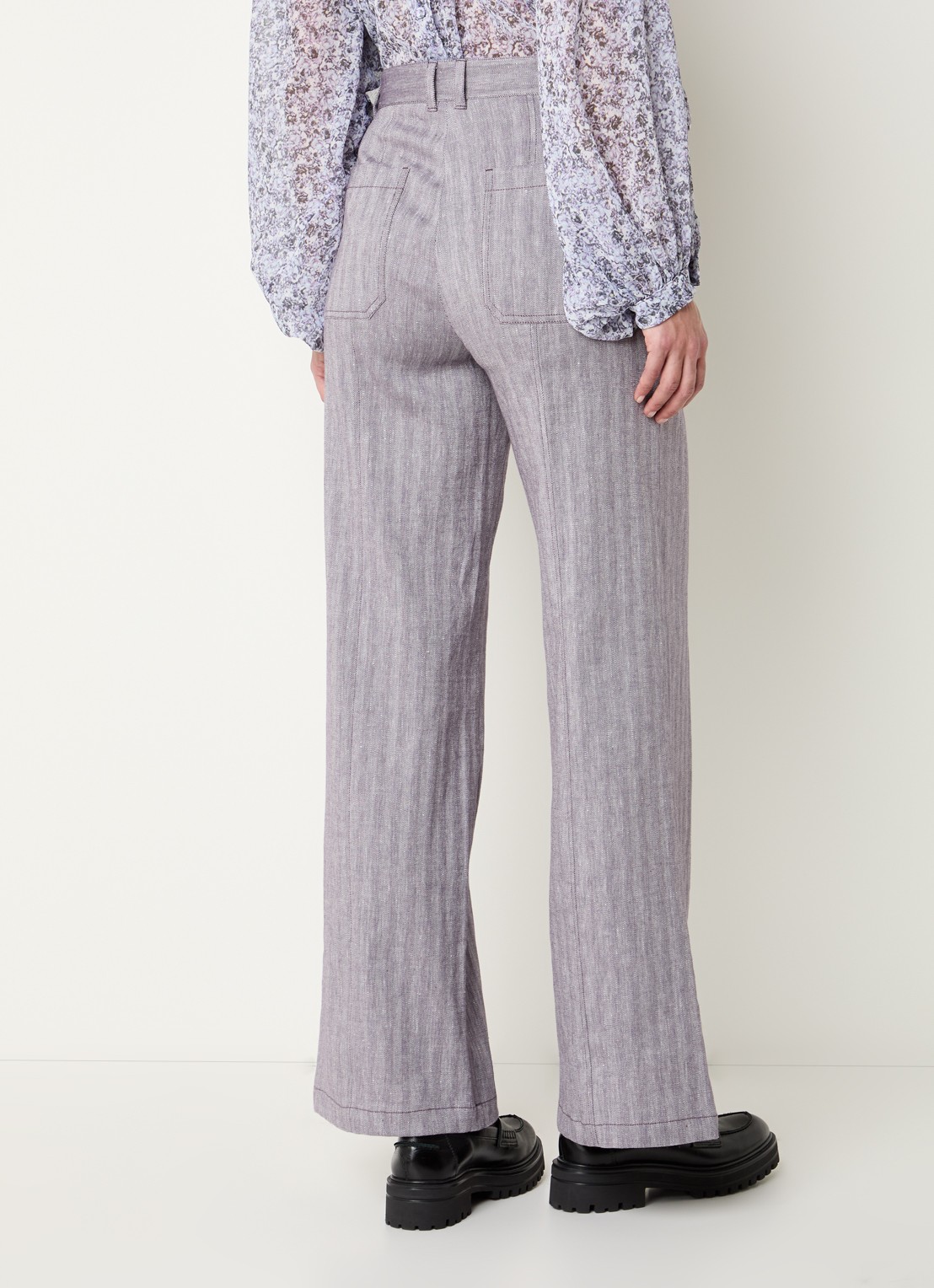 Max & Co Mid waist wide fit pantalon in linnenblend - achterkant 3 taupe